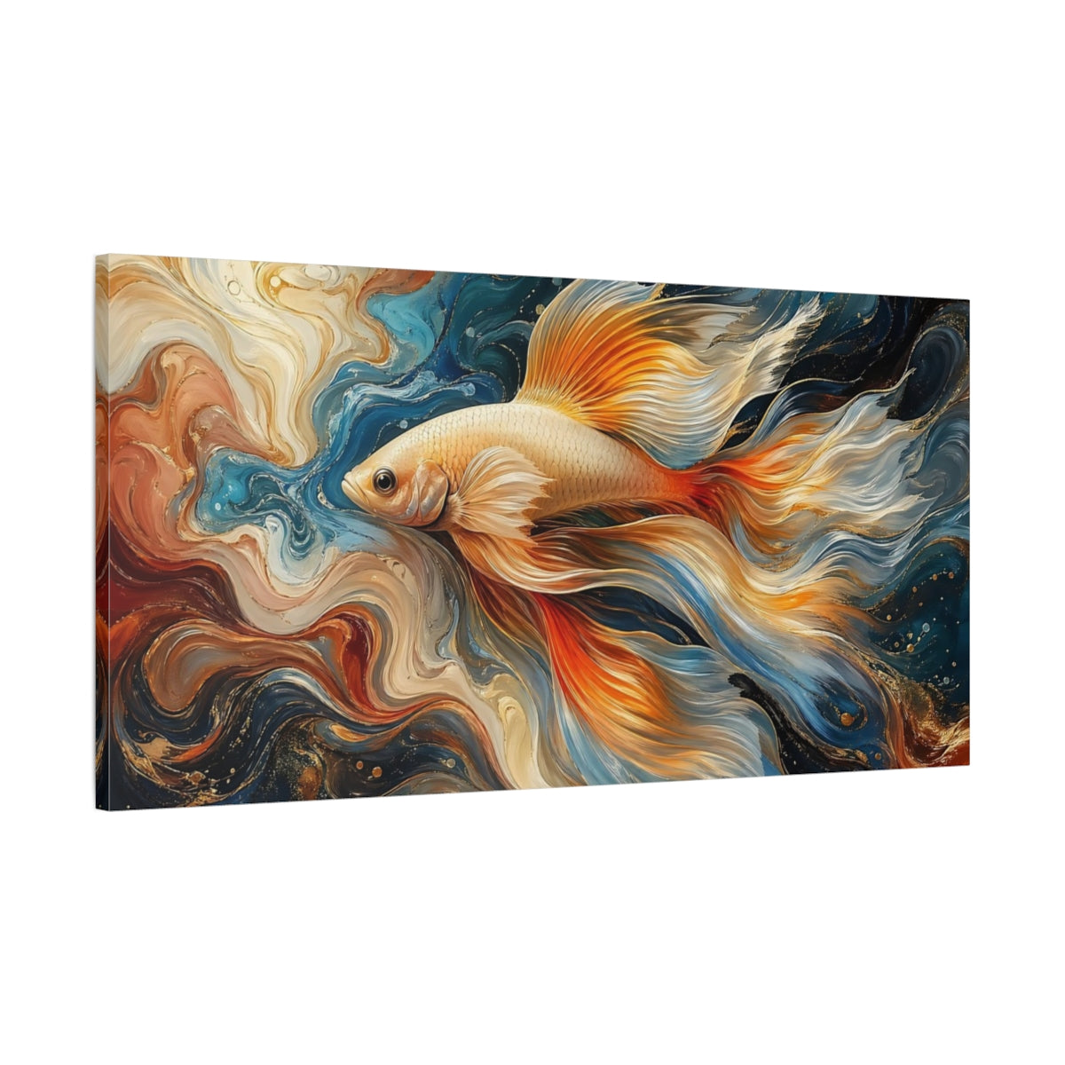 Main Mockup. Animals Fish Blue Gold Fish shown as stretched canvas wall art