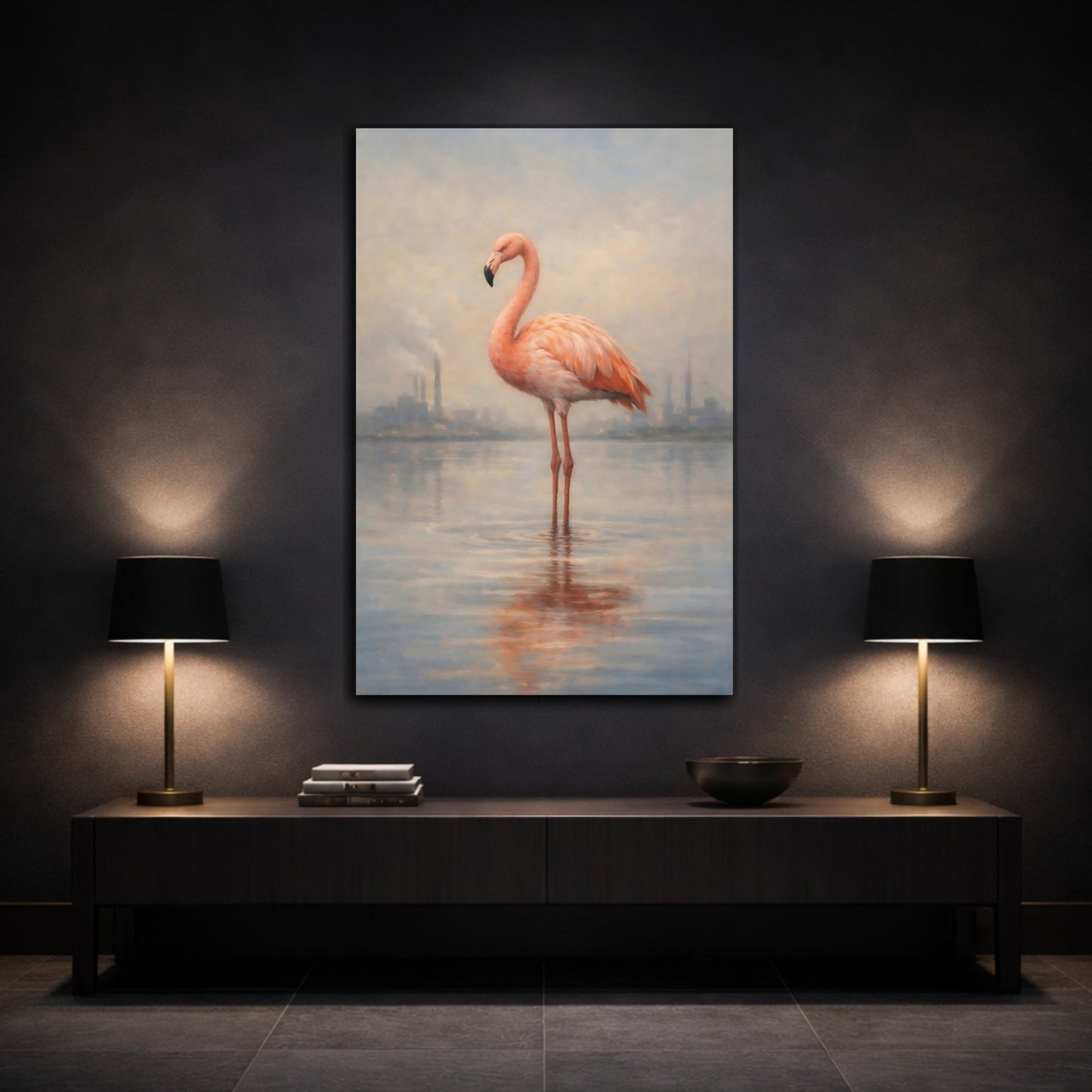 Animals Flamingo Pink And - Canvas Wall Art Print - YesArtYes