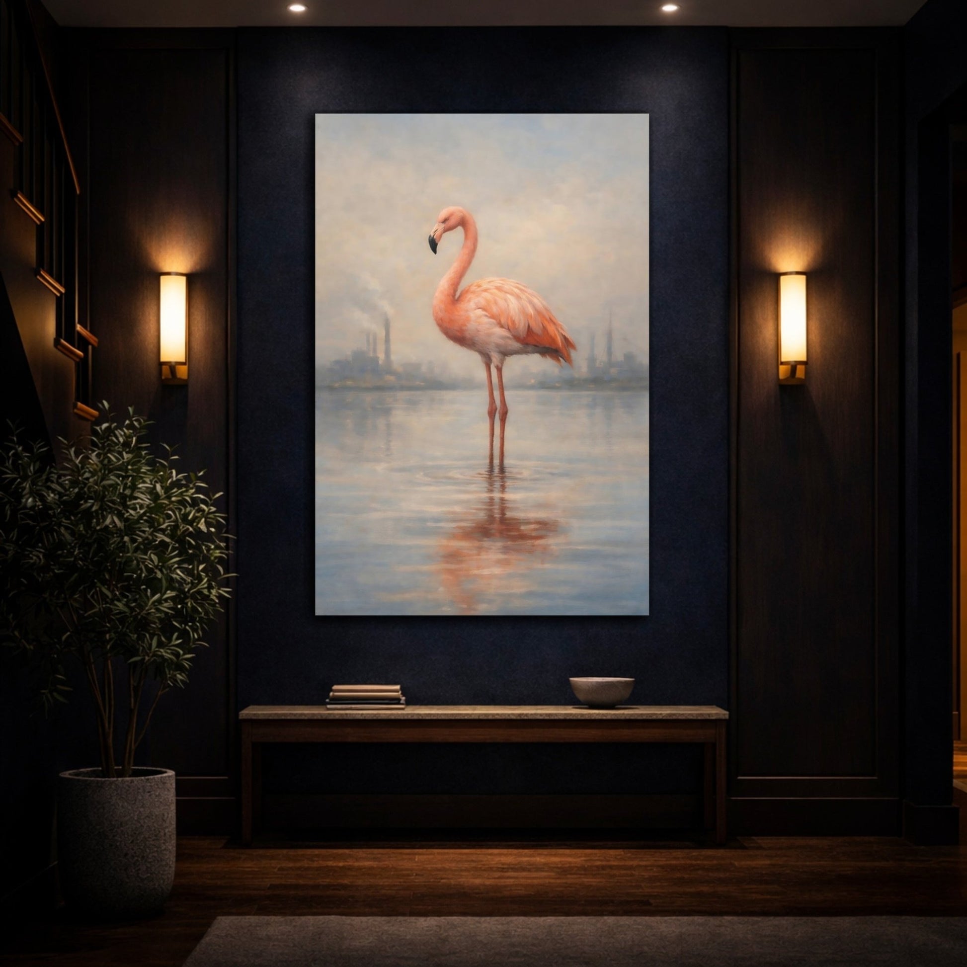 Animals Flamingo Pink And - Canvas Wall Art Print - YesArtYes