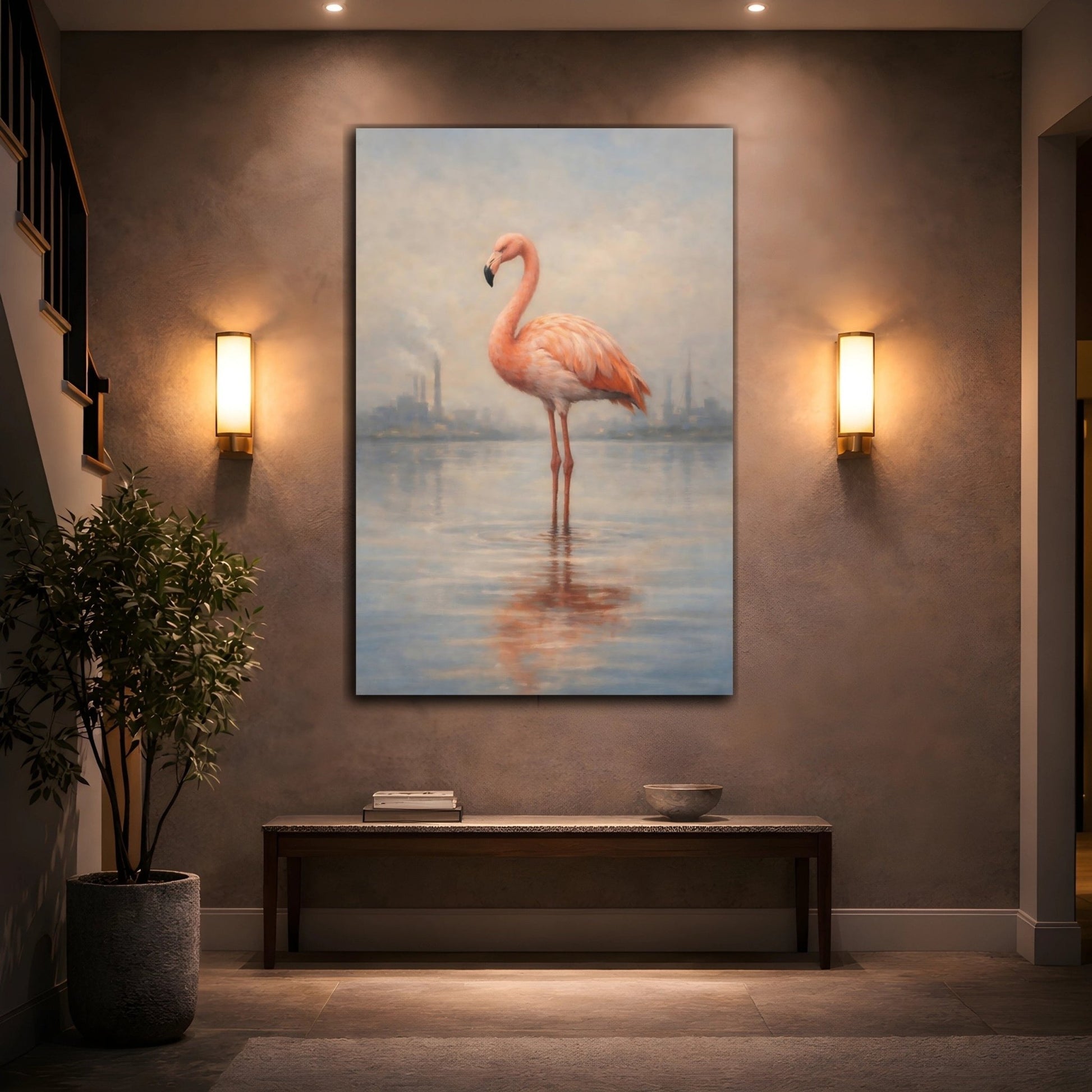 Animals Flamingo Pink And - Canvas Wall Art Print - YesArtYes