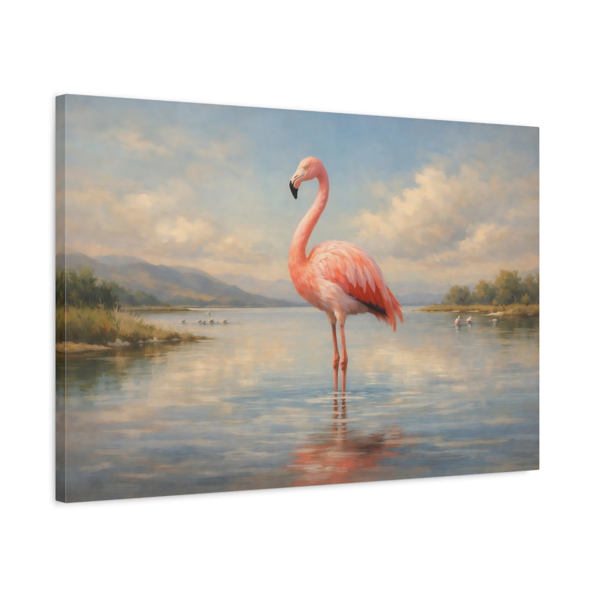 Side Mockup 2. Animals Flamingo Pink Flamingo shown as stretched canvas wall art