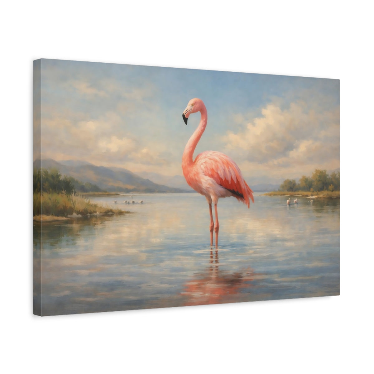 Side Mockup 3. Animals Flamingo Pink Flamingo shown as stretched canvas wall art