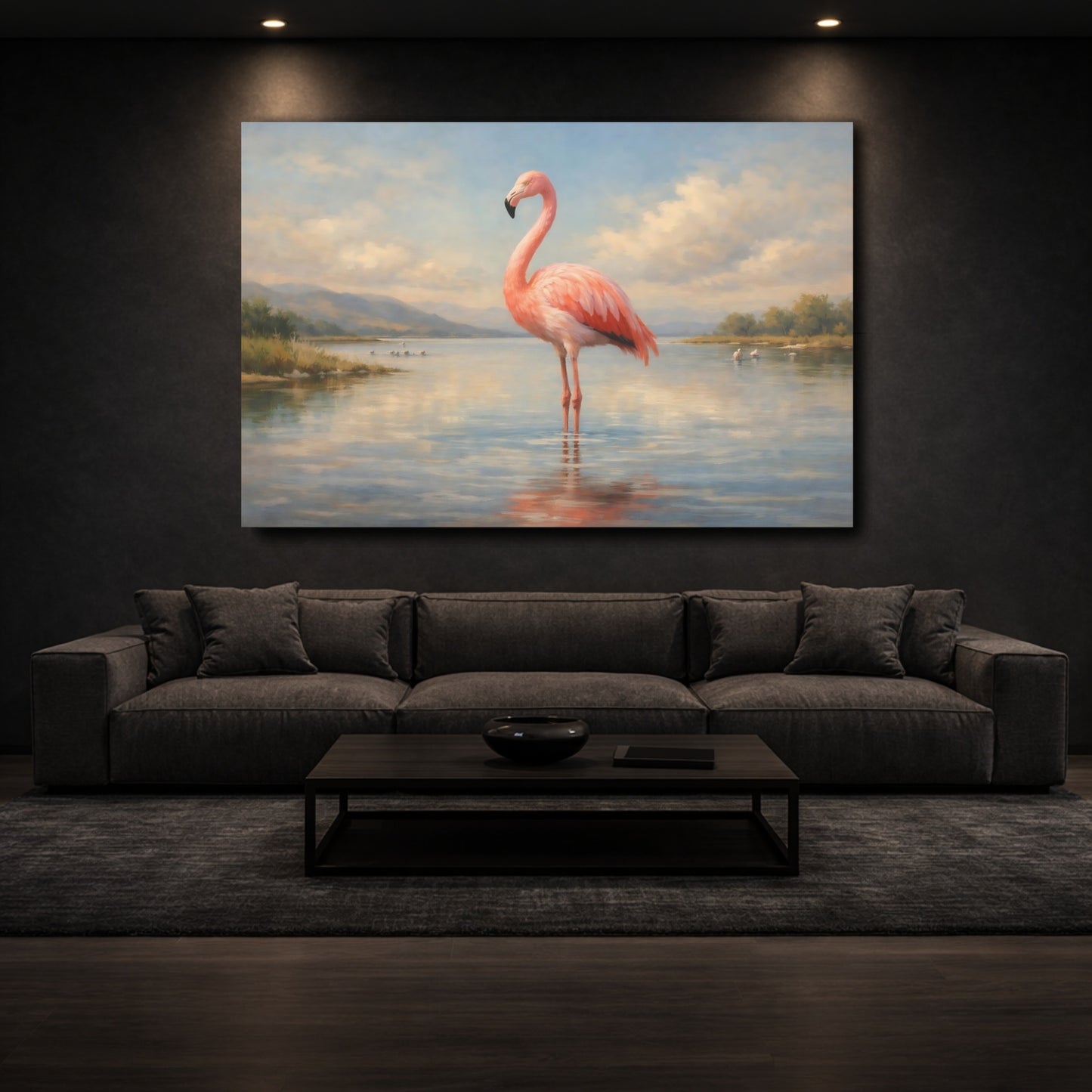 Mockup 2. Animals Flamingo Pink Flamingo shown as stretched canvas wall art