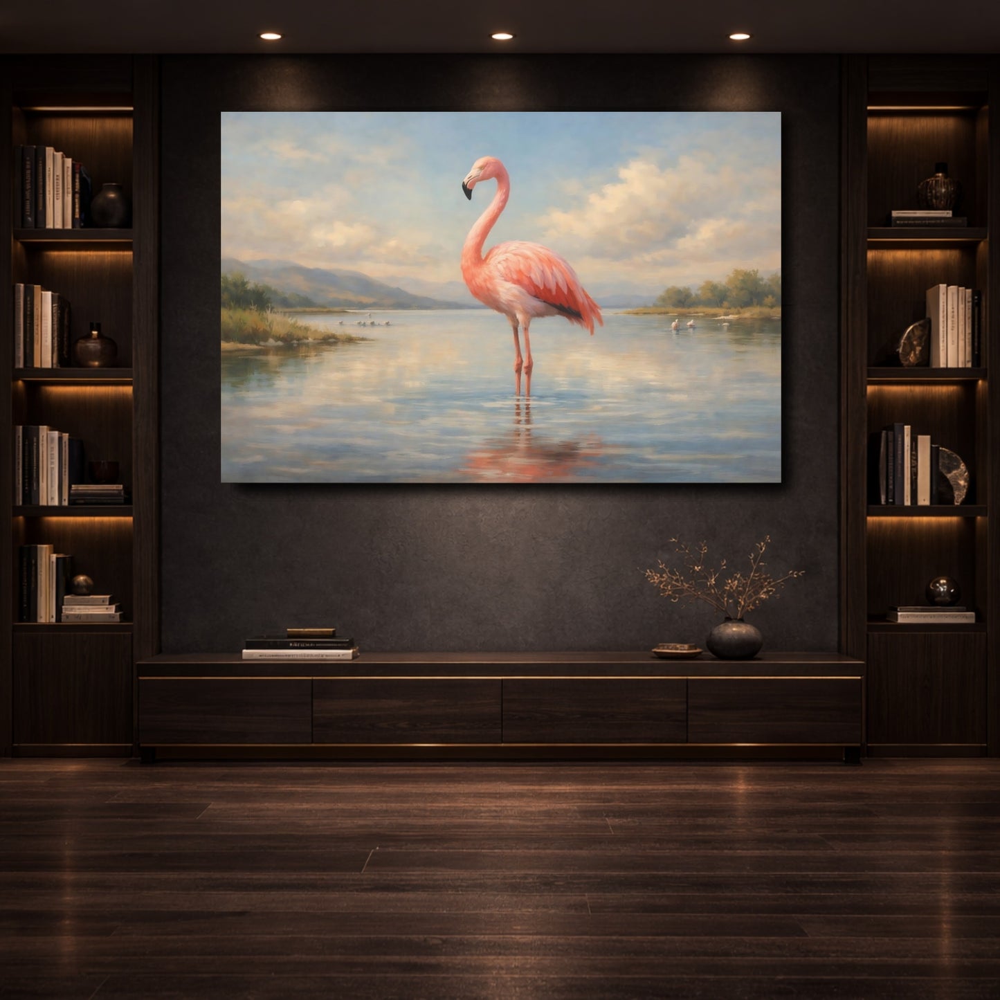 Mockup 3. Animals Flamingo Pink Flamingo shown as stretched canvas wall art