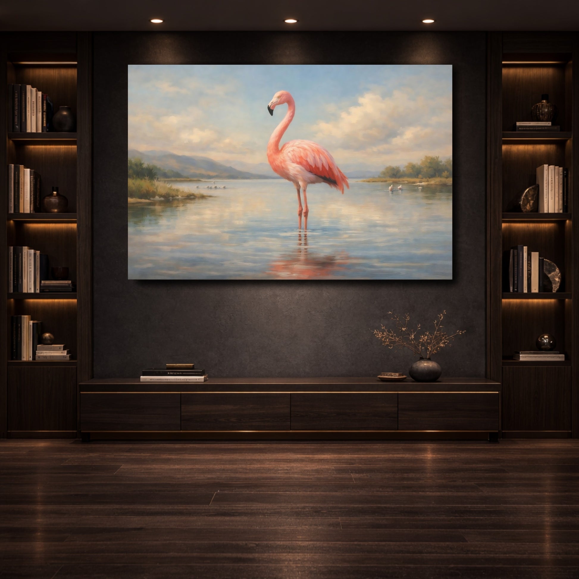 Mockup 3. Animals Flamingo Pink Flamingo shown as stretched canvas wall art