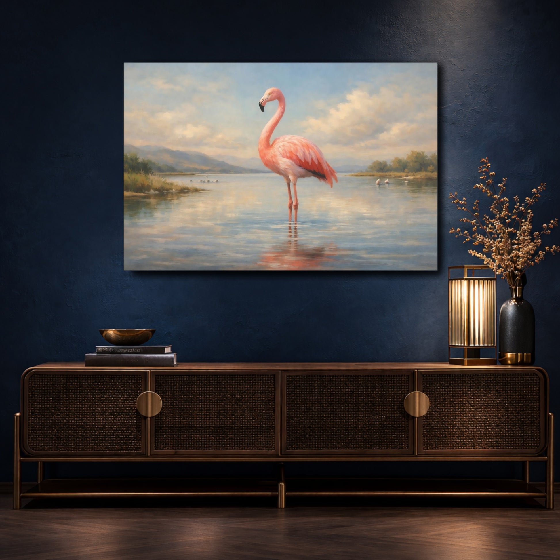 Mockup 4. Animals Flamingo Pink Flamingo shown as stretched canvas wall art