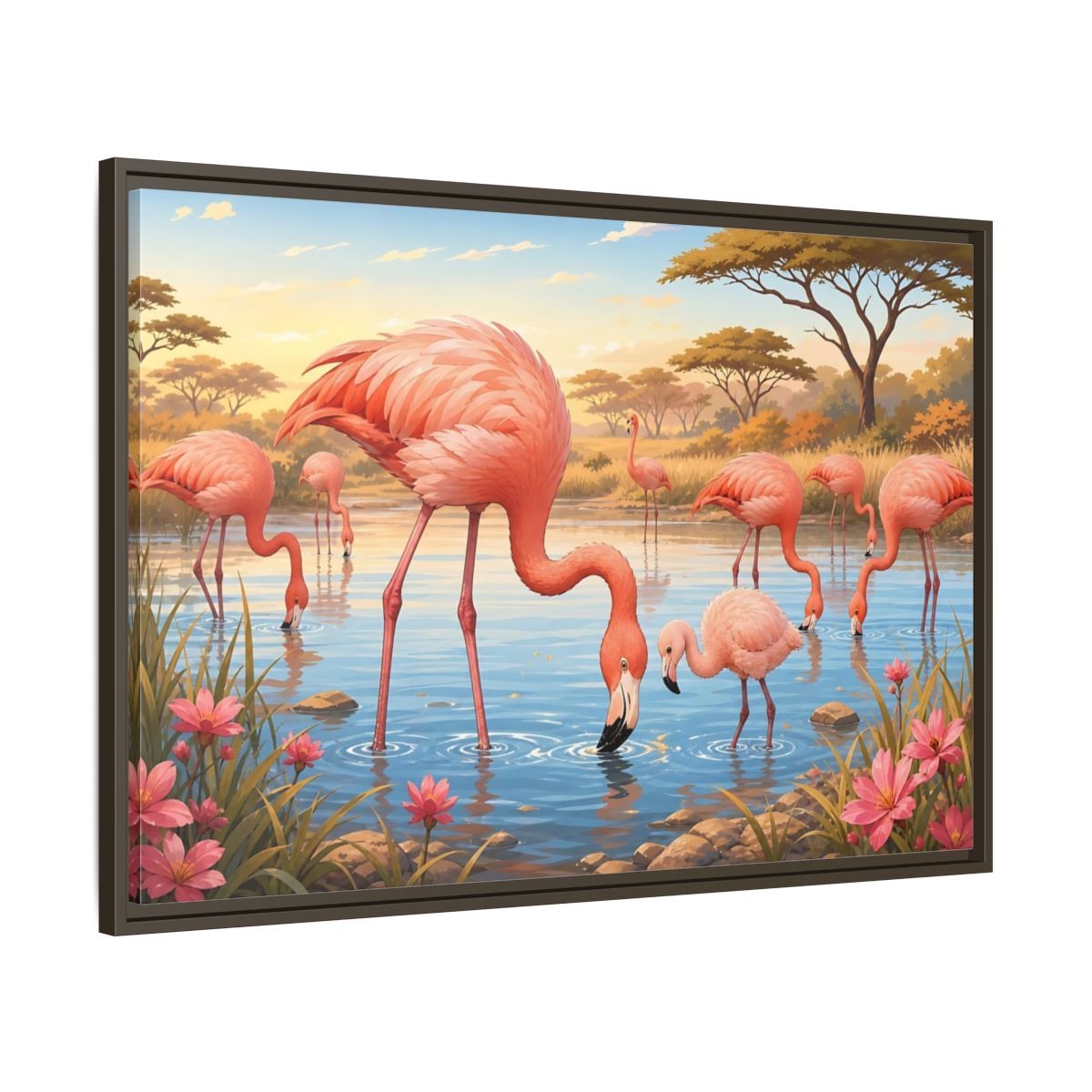 Main Mockup. Animals Flamingos Pink Flamingos shown as stretched canvas wall art