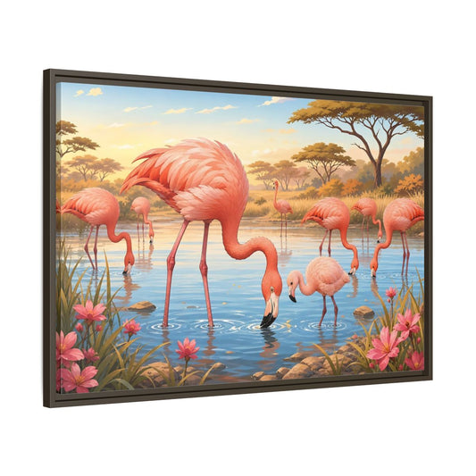 Main Mockup. Animals Flamingos Pink Flamingos shown as stretched canvas wall art