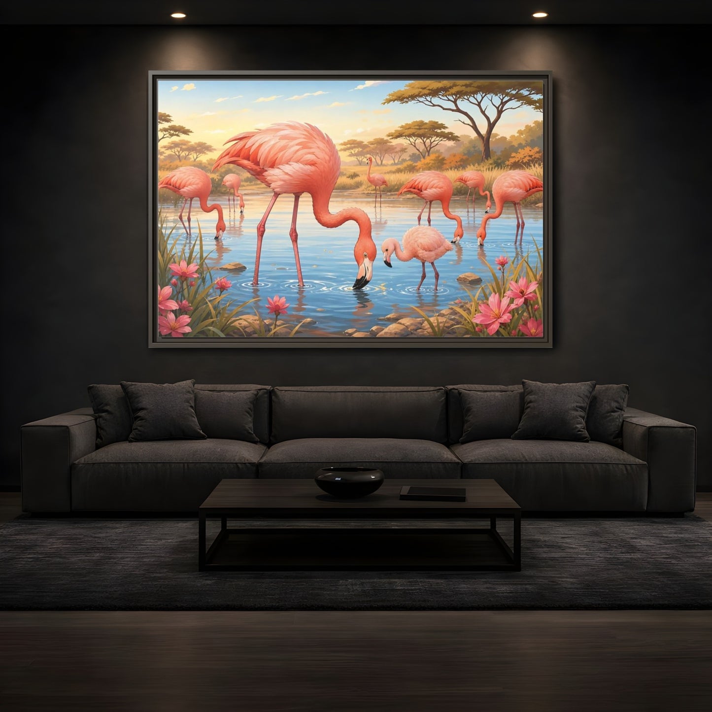Mockup 3. Animals Flamingos Pink Flamingos shown as stretched canvas wall art