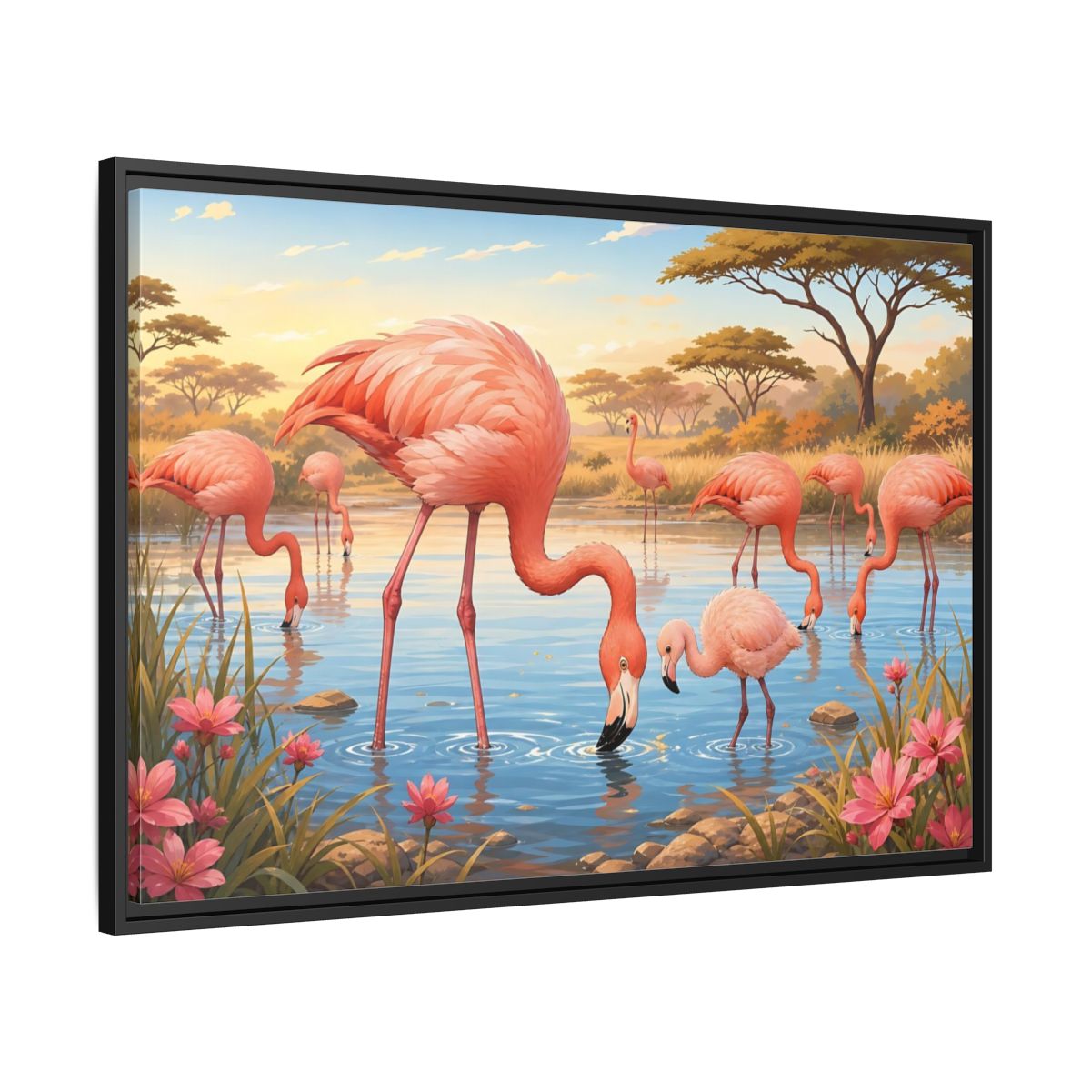 Side Mockup 13. Animals Flamingos Pink Flamingos shown as stretched canvas wall art