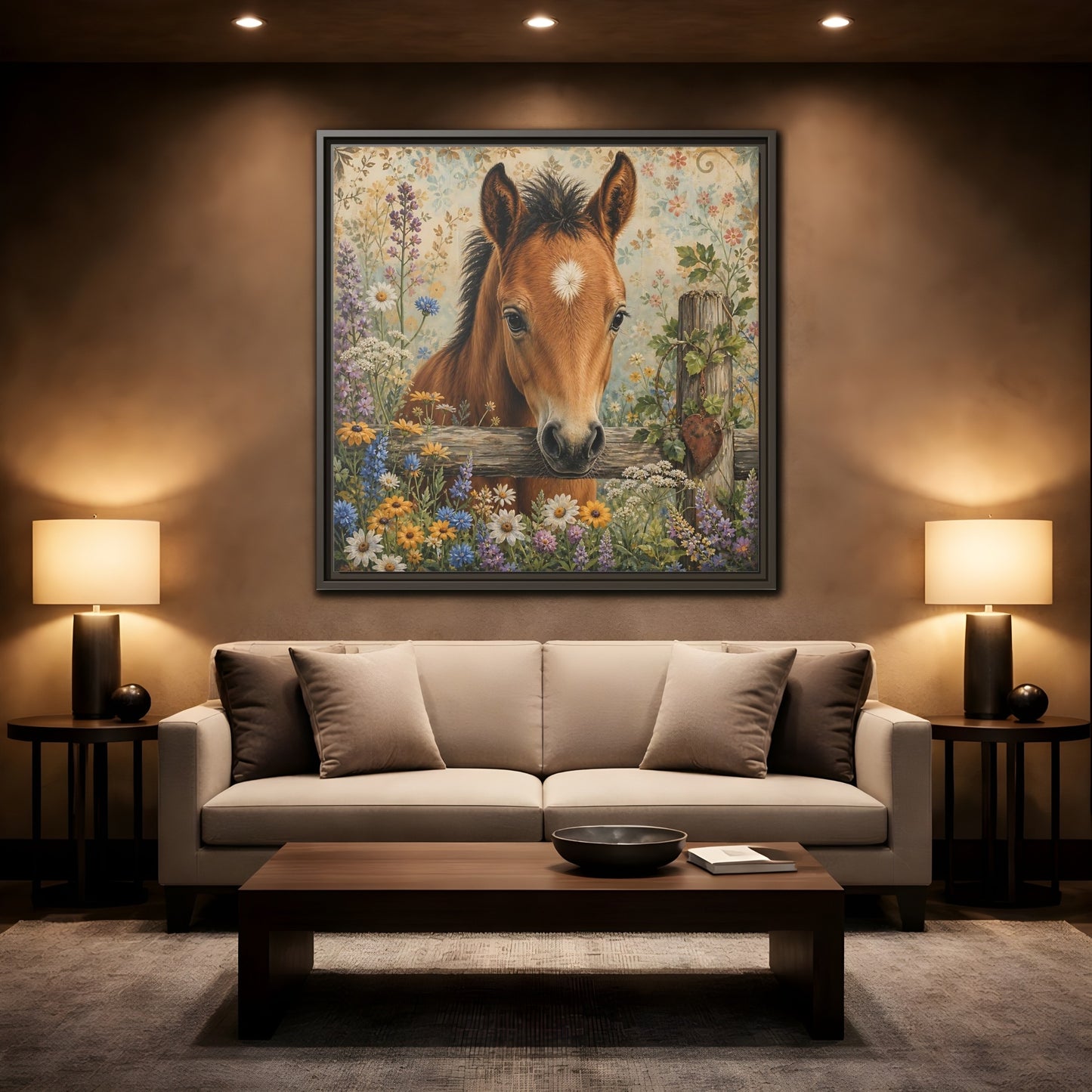 Mockup 2. Animals Foal Brown Foal shown as framed canvas print