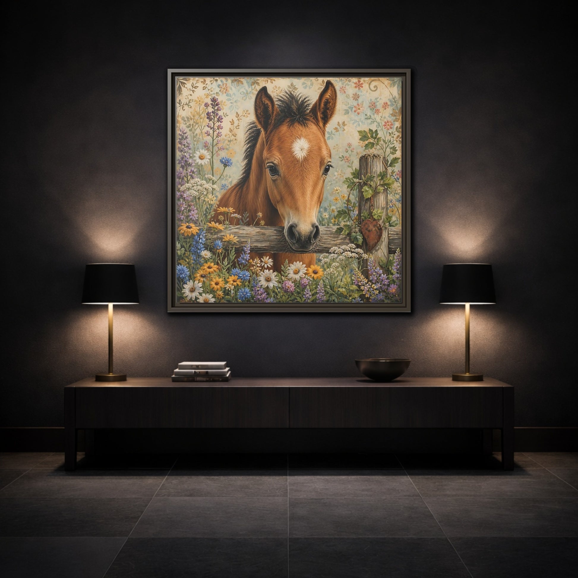 Mockup 3. Animals Foal Brown Foal shown as framed canvas print