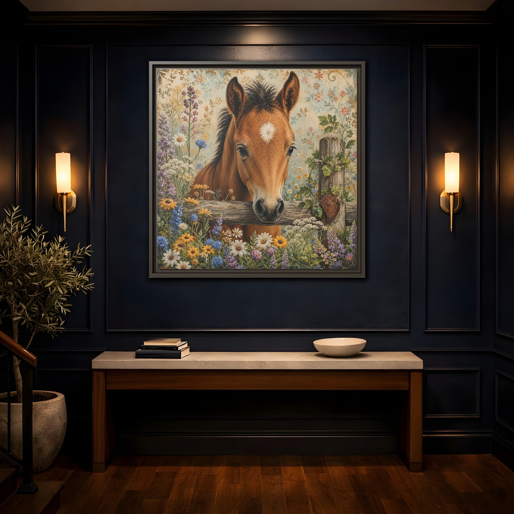Mockup 4. Animals Foal Brown Foal shown as framed canvas print