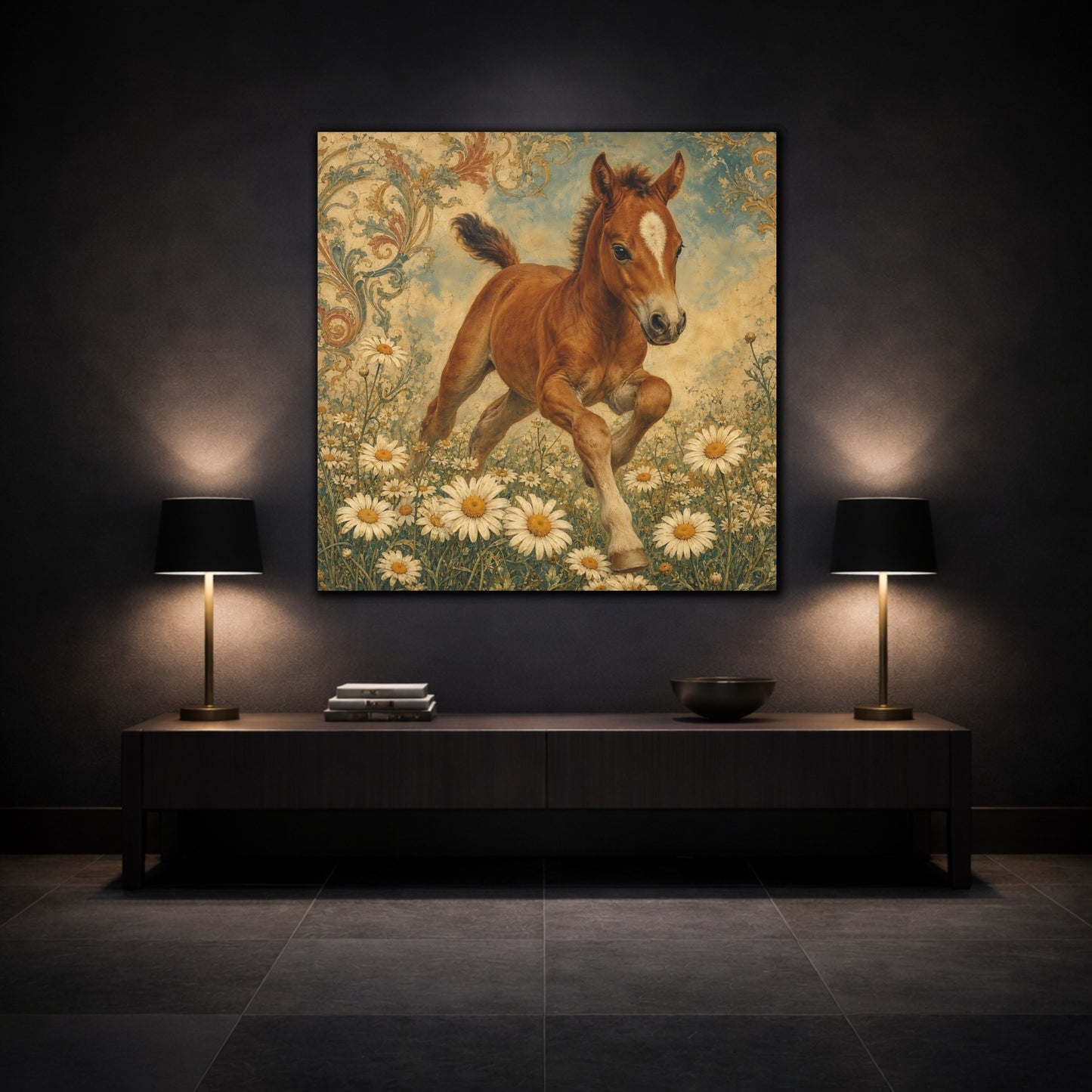 Mockup 3. Animals Foal Vintage Foal shown as canvas print