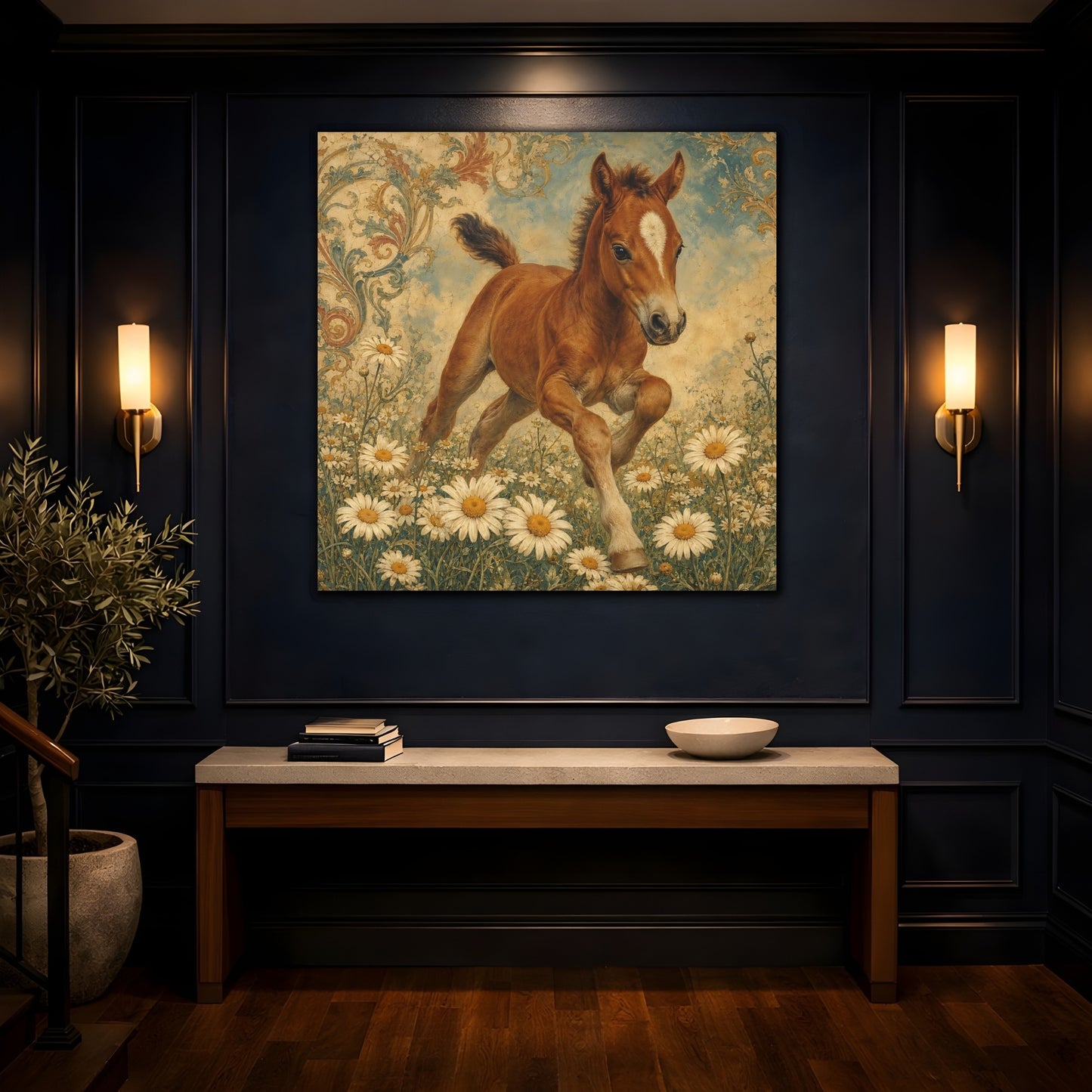 Mockup 4. Animals Foal Vintage Foal shown as canvas print