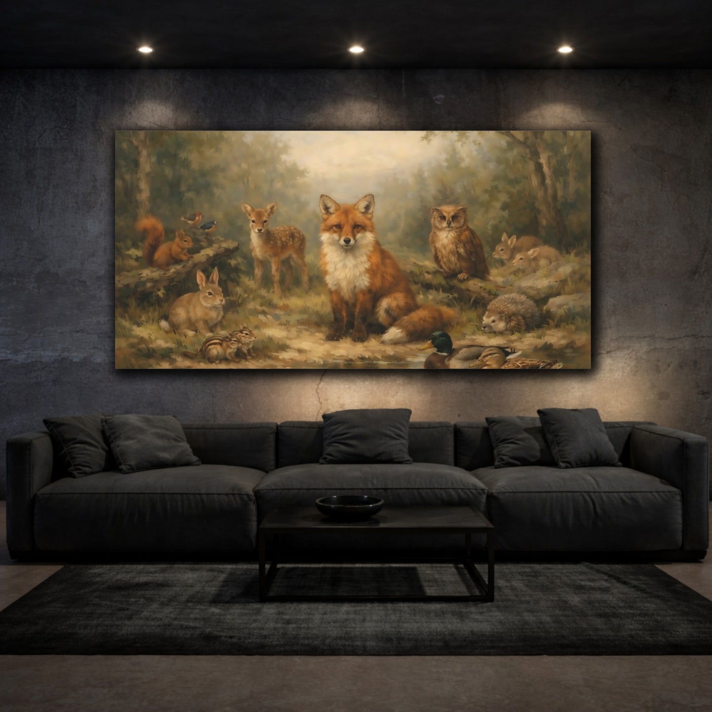 Mockup 2. Animals Forest Animals Woodland Animals shown as stretched canvas wall art