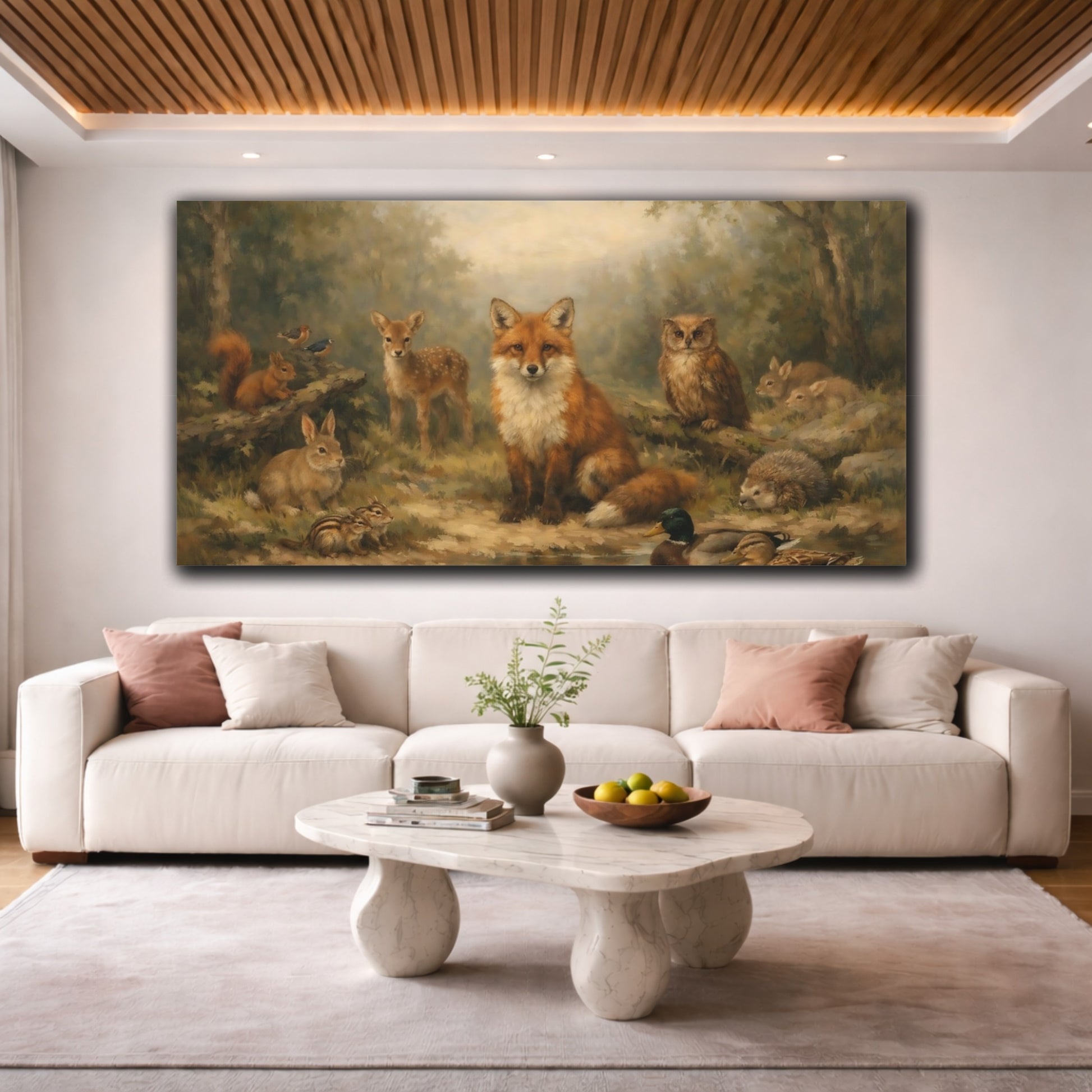 Mockup 3. Animals Forest Animals Woodland Animals shown as stretched canvas wall art