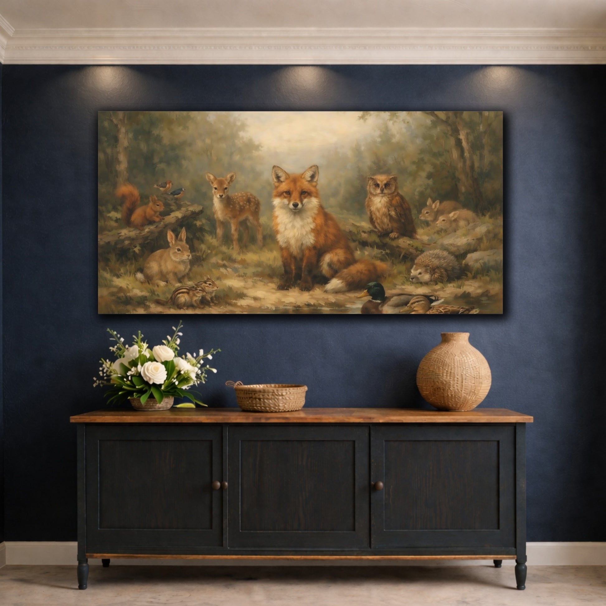 Mockup 4. Animals Forest Animals Woodland Animals shown as stretched canvas wall art
