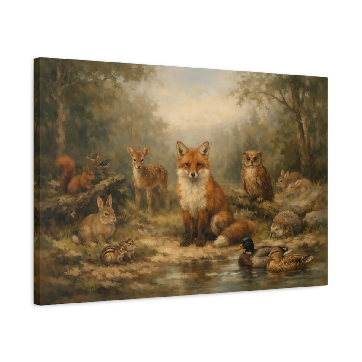 Side Mockup 2. Animals Forest Animals Forest Animals shown as stretched canvas wall art