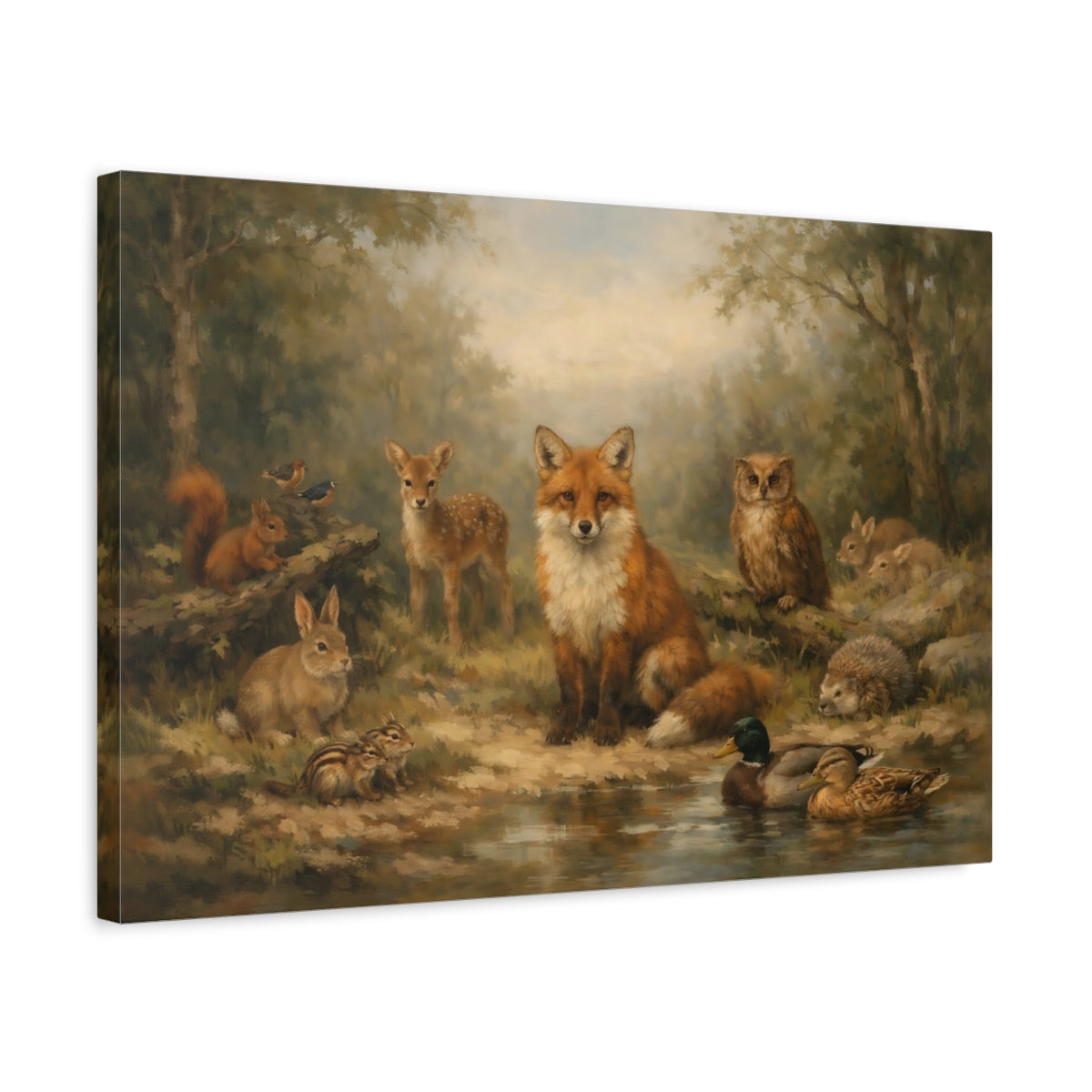 Side Mockup 3. Animals Forest Animals Forest Animals shown as stretched canvas wall art