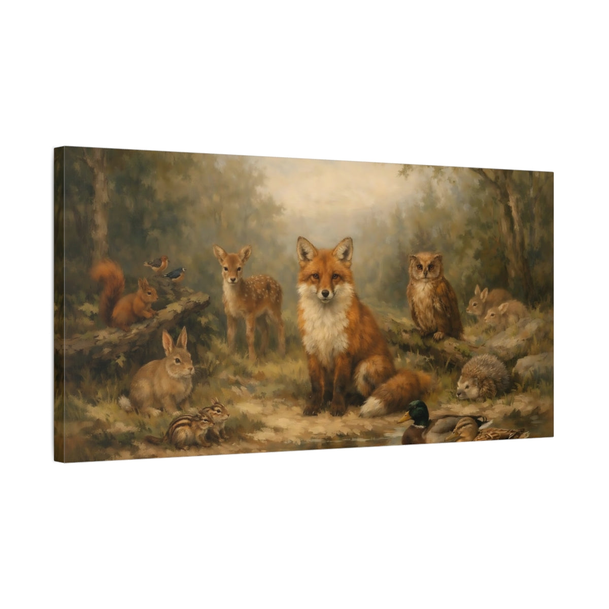 Side Mockup 2. Animals Forest Animals Woodland Animals shown as stretched canvas wall art