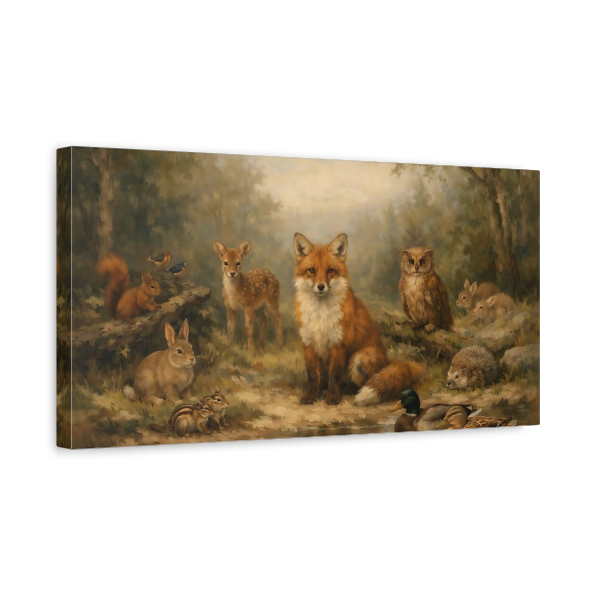 Side Mockup 3. Animals Forest Animals Woodland Animals shown as stretched canvas wall art