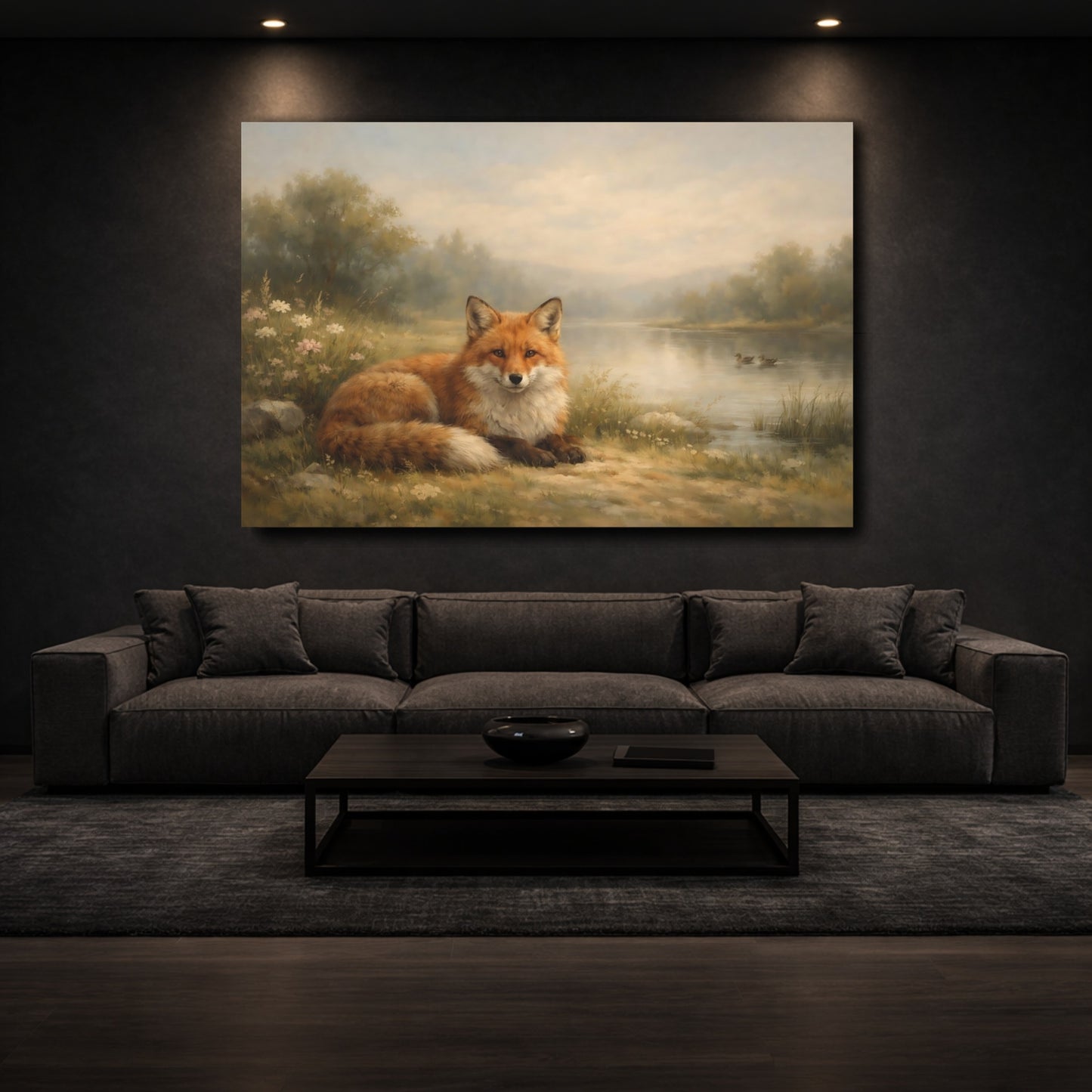 Mockup 2. Animals Fox Fox Landscape shown as stretched canvas wall art