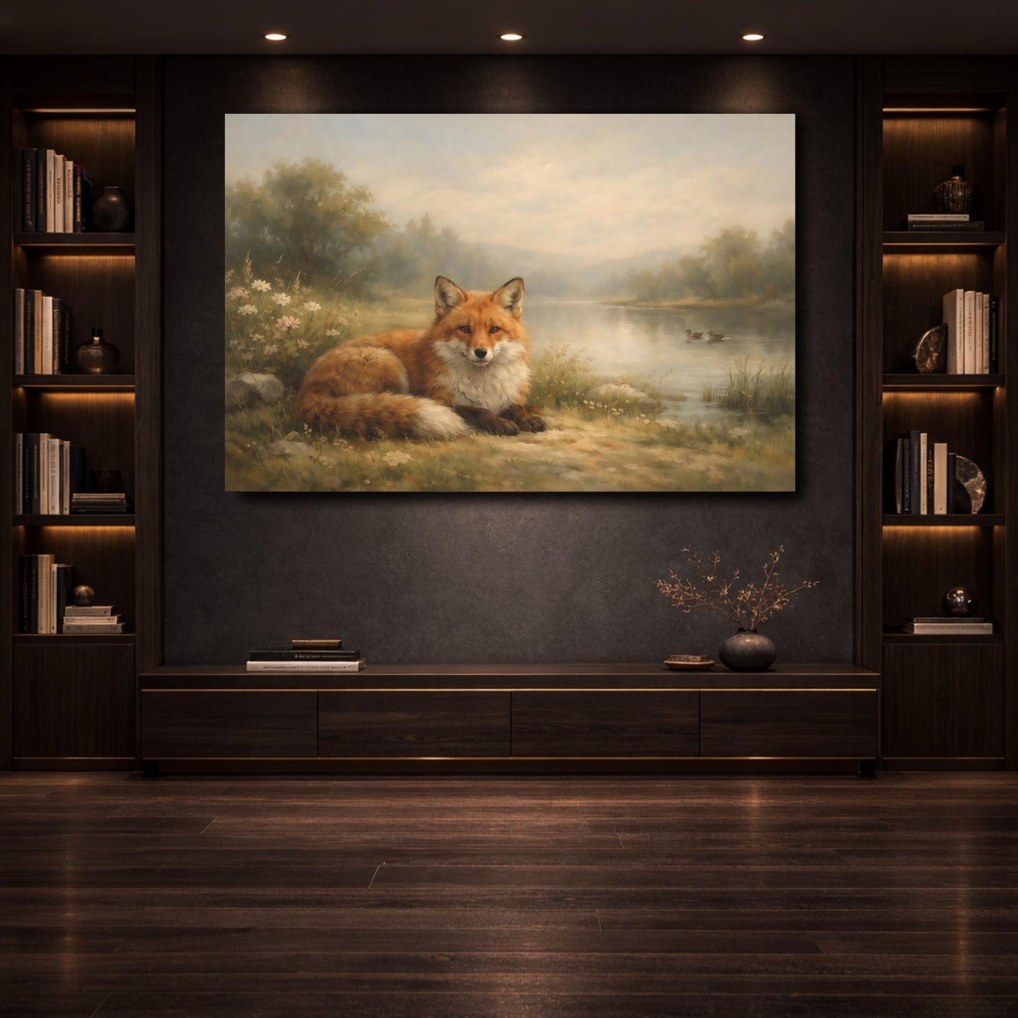 Mockup 3. Animals Fox Fox Landscape shown as stretched canvas wall art