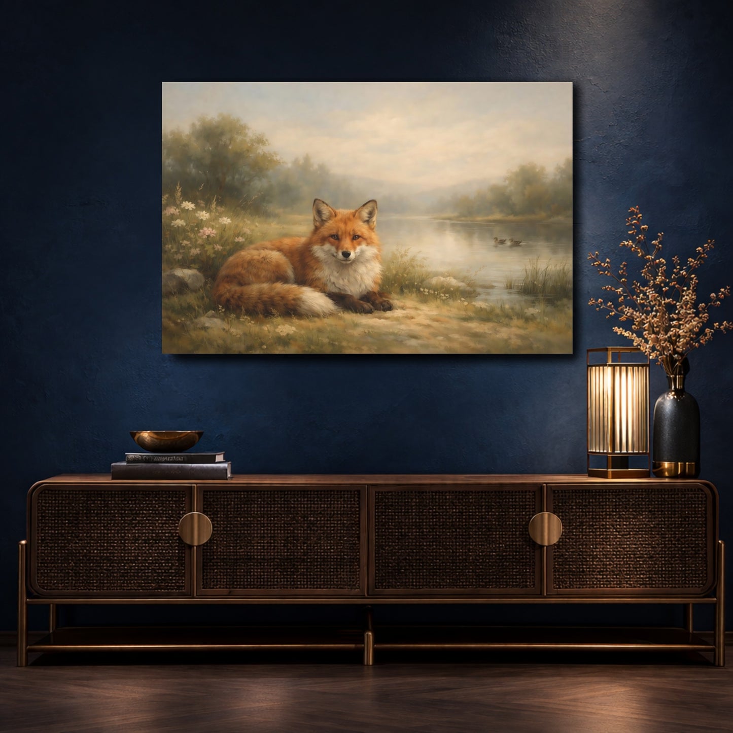 Mockup 4. Animals Fox Fox Landscape shown as stretched canvas wall art