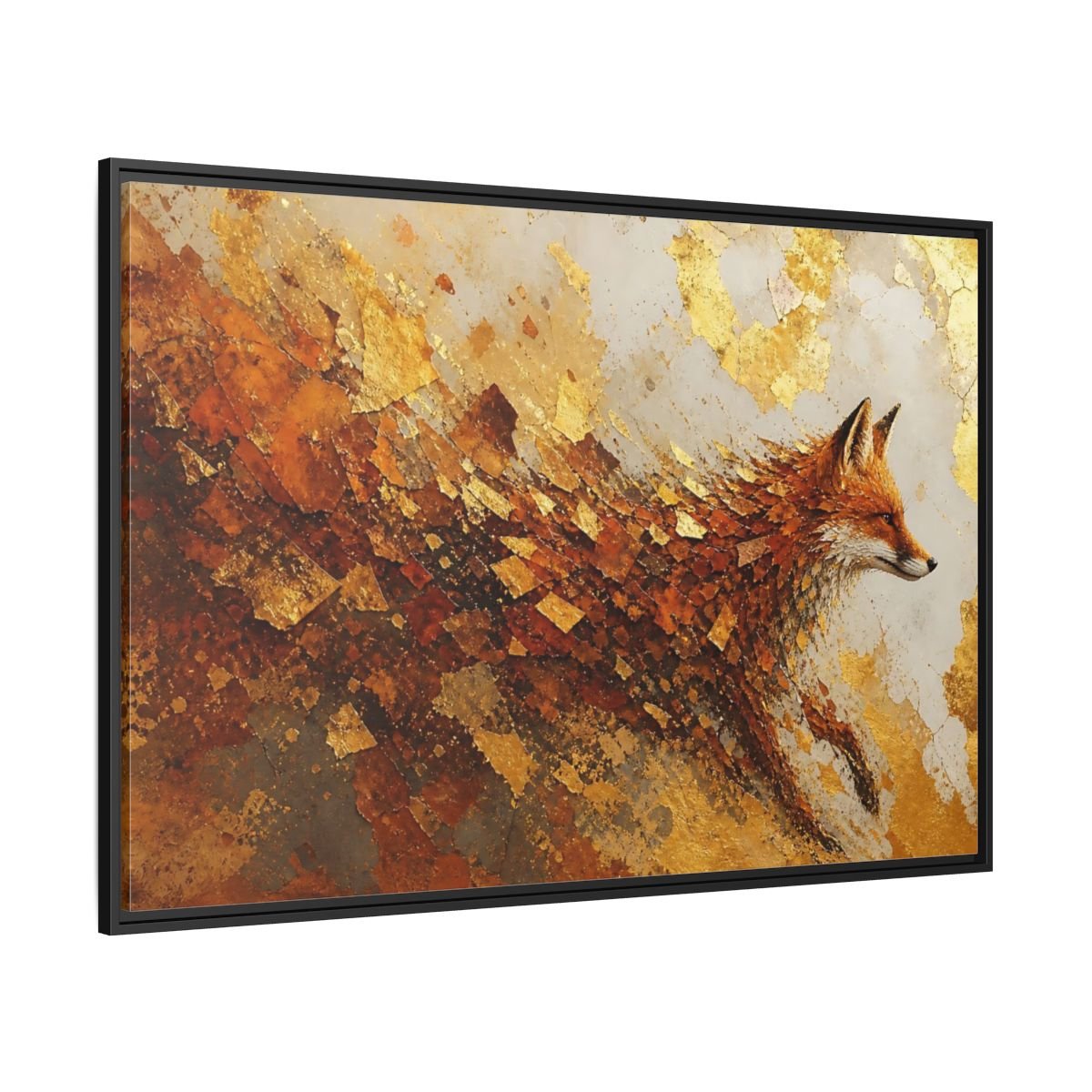 Animals Fox Gold And Orange Framed Canvas Print – abstract Decor for Living Room, Above Console Table - YesArtYes