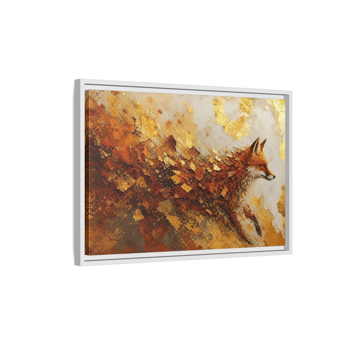 Side Mockup 1. Animals Fox Gold And Orange shown as framed canvas print