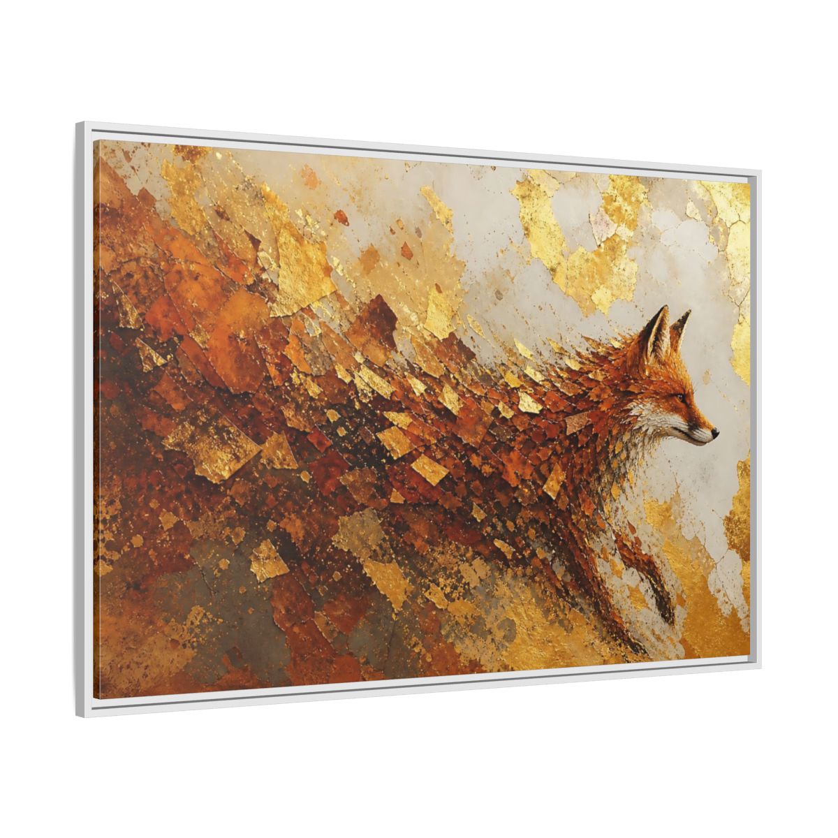 Side Mockup 7. Animals Fox Gold And Orange shown as framed canvas print