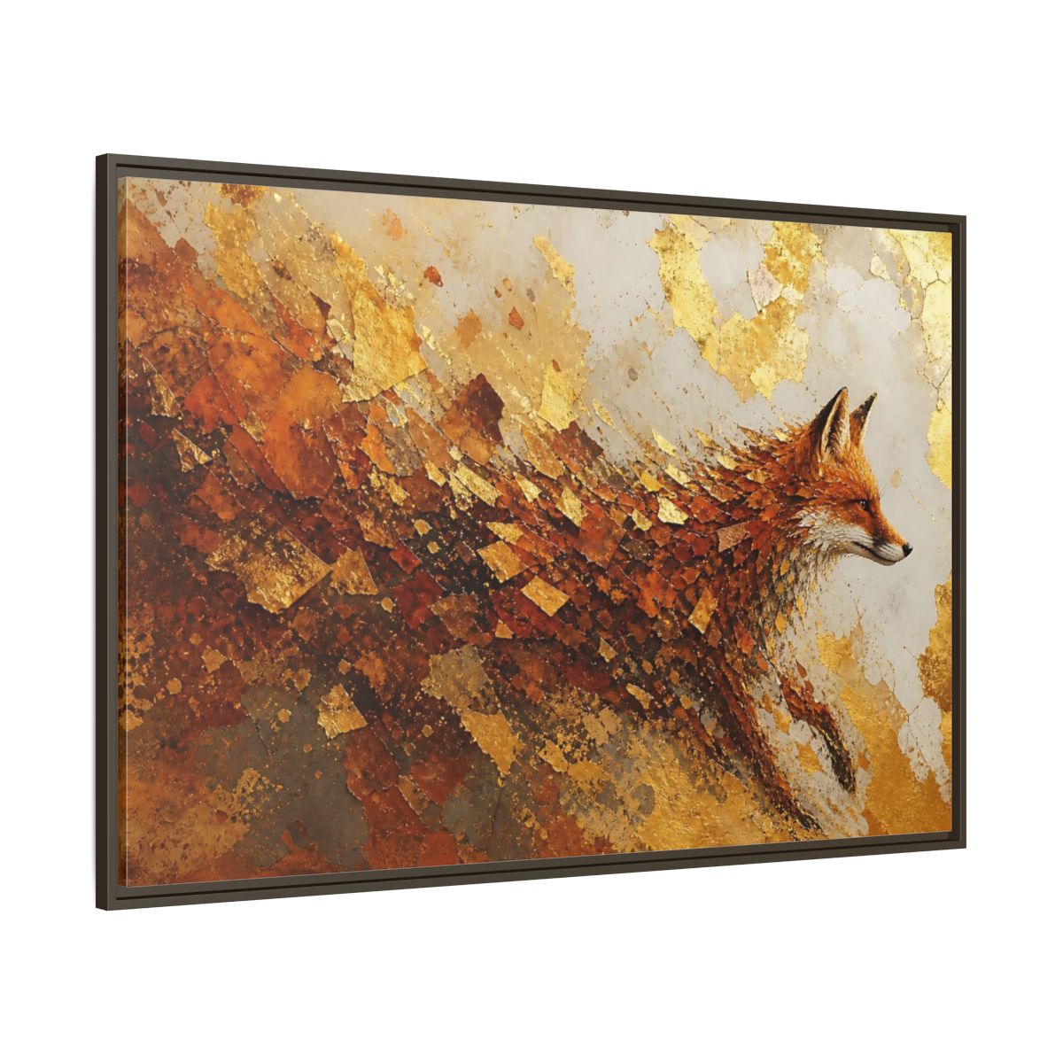 Side Mockup 8. Animals Fox Gold And Orange shown as framed canvas print