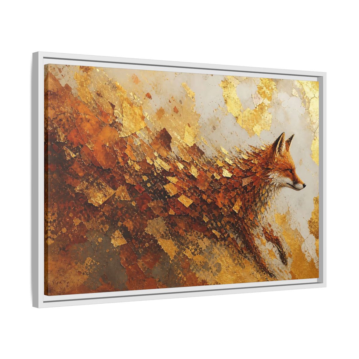 Side Mockup 10. Animals Fox Gold And Orange shown as framed canvas print