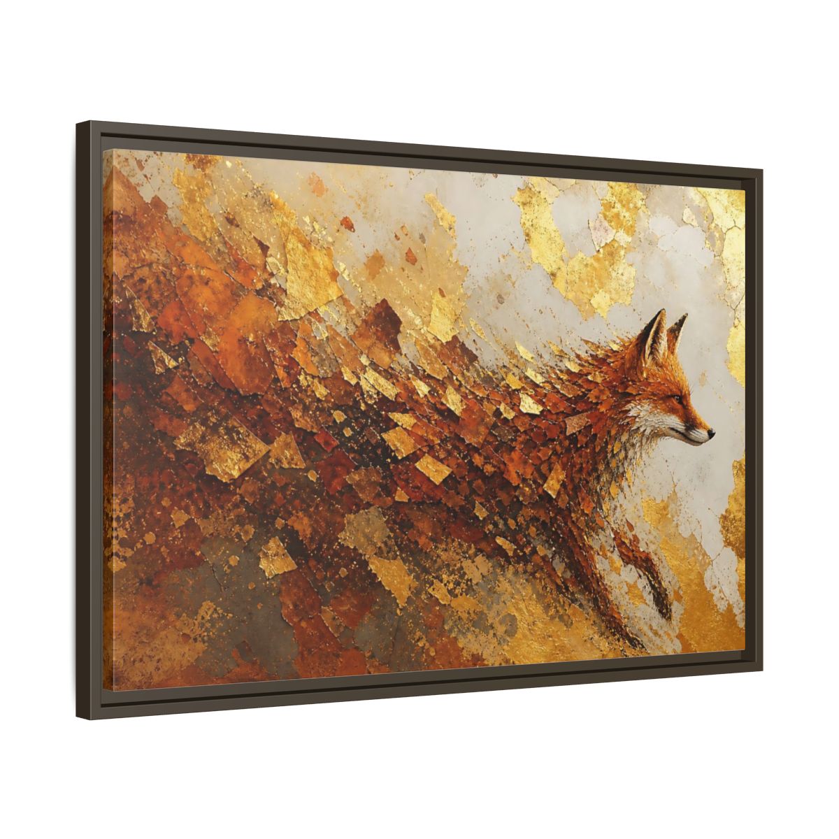 Side Mockup 11. Animals Fox Gold And Orange shown as framed canvas print