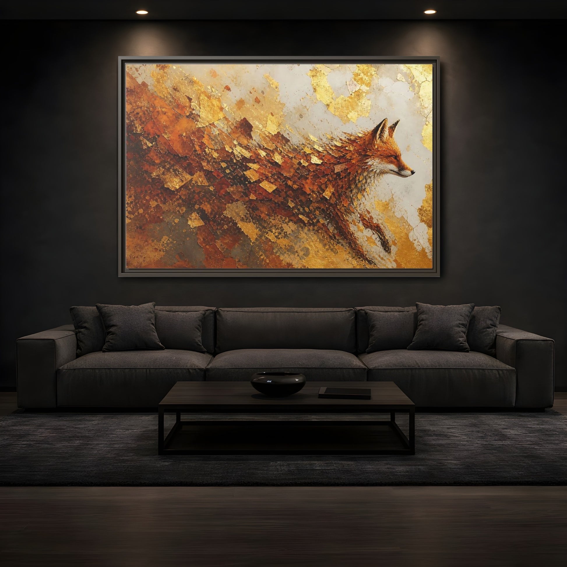 Mockup 3. Animals Fox Gold And Orange shown as framed canvas print