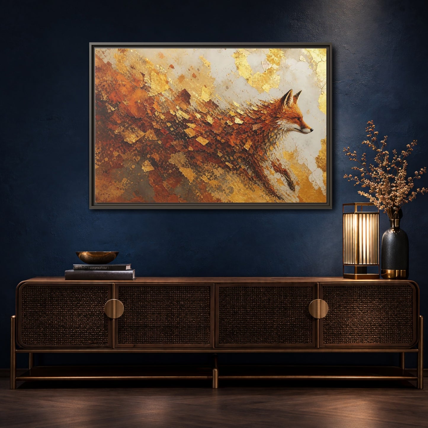 Mockup 4. Animals Fox Gold And Orange shown as framed canvas print