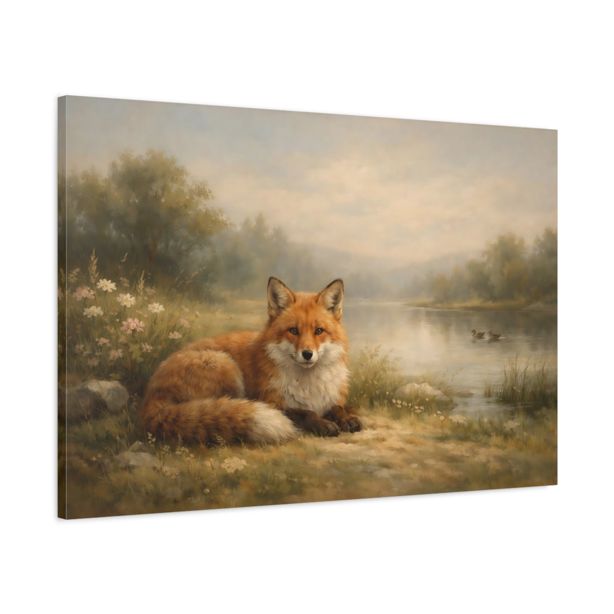 Side Mockup 1. Animals Fox Fox Landscape shown as stretched canvas wall art