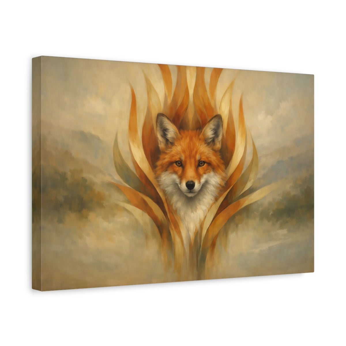 Side Mockup 4. Animals Fox Orange Fox Art shown as stretched canvas wall art