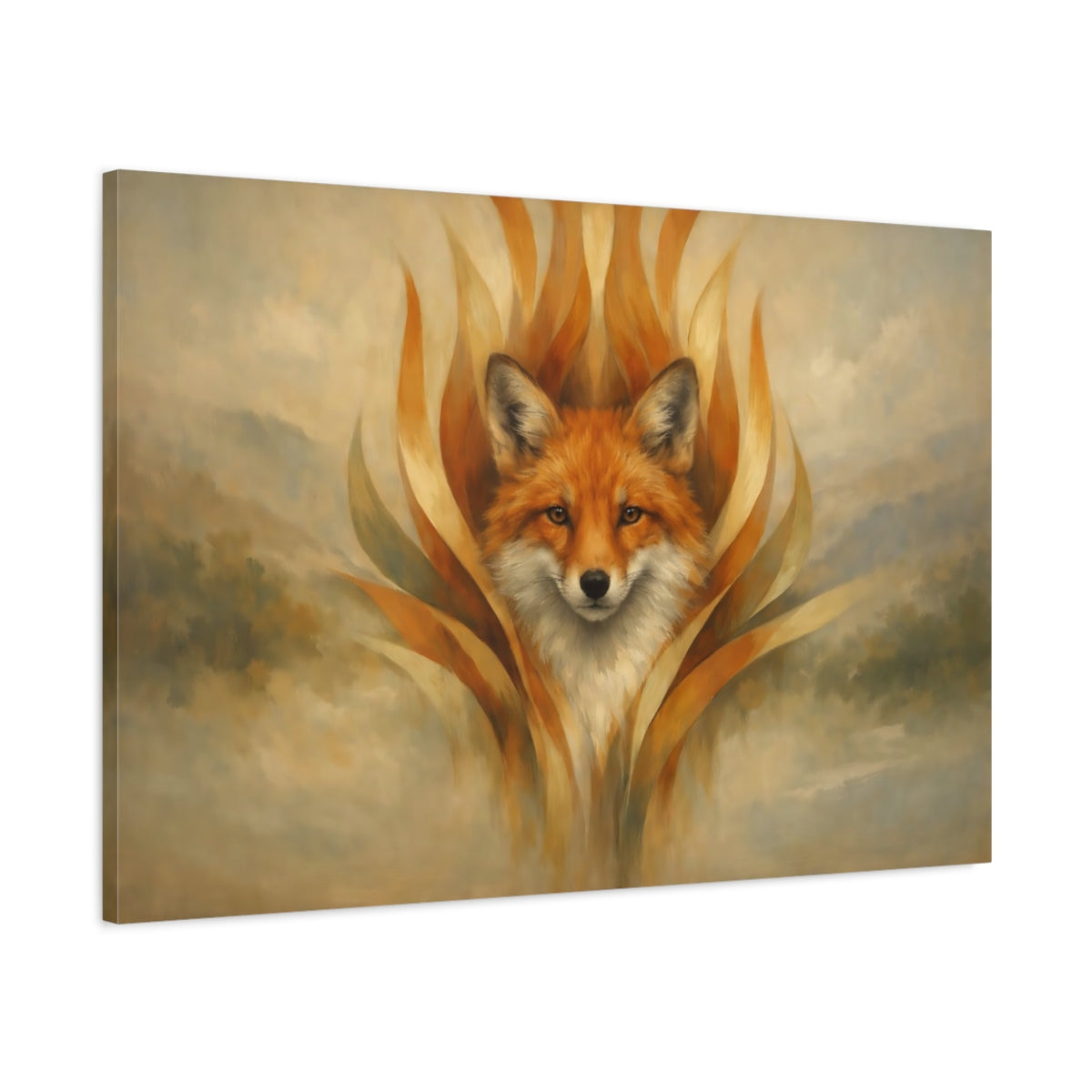 Side Mockup 1. Animals Fox Orange Fox Art shown as stretched canvas wall art