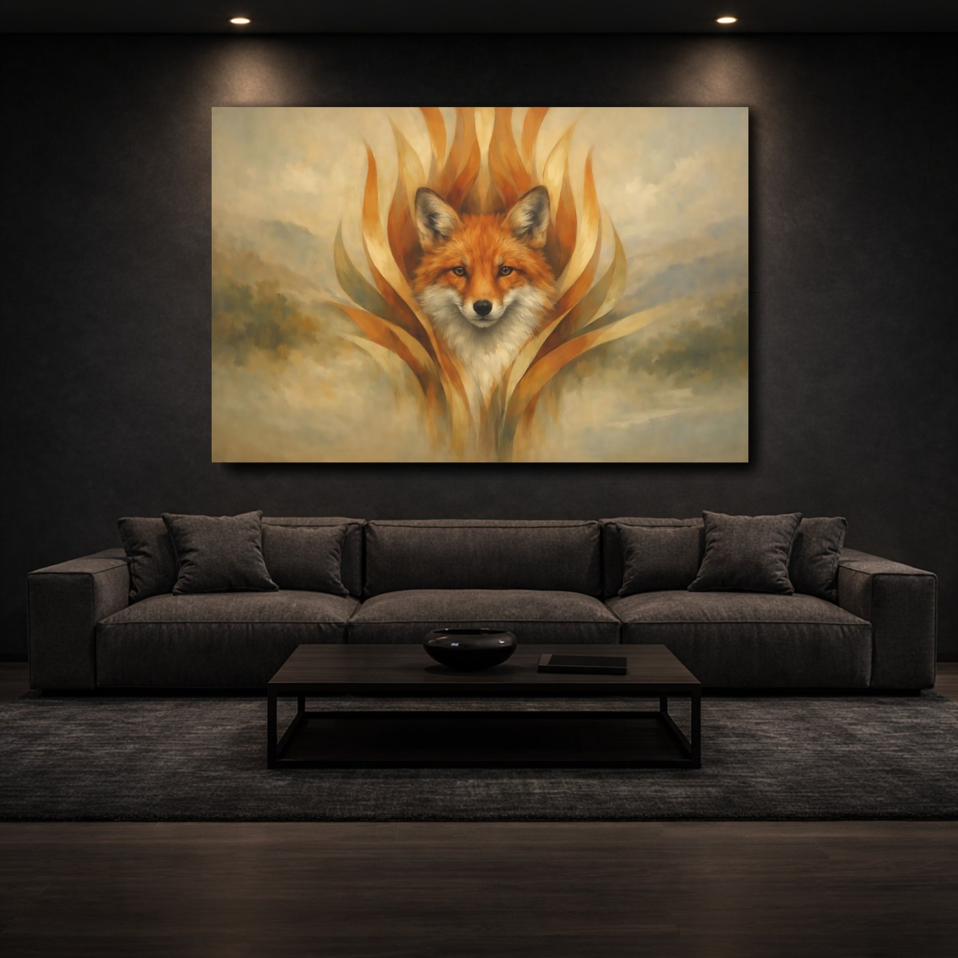 Mockup 2. Animals Fox Orange Fox Art shown as stretched canvas wall art