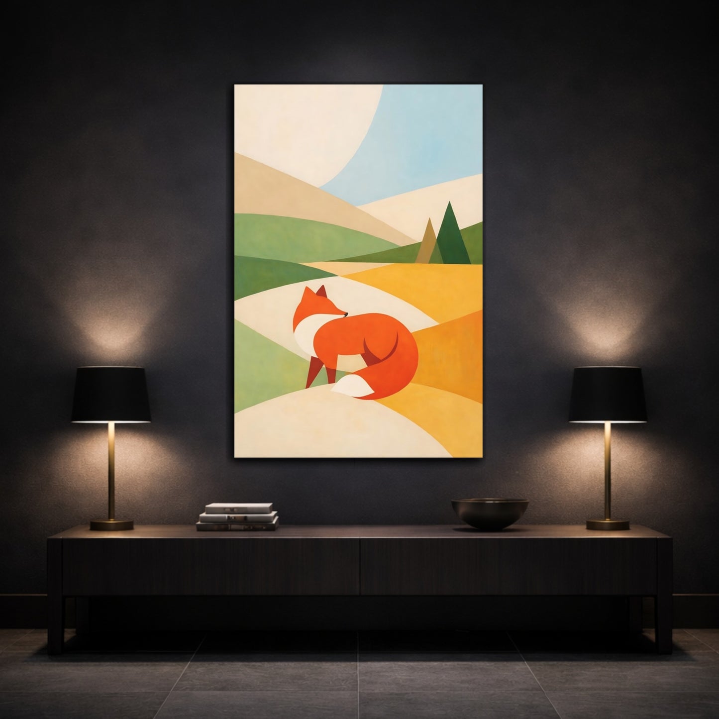 Mockup 2. Animals Fox Orange Fox Art shown as stretched canvas wall art