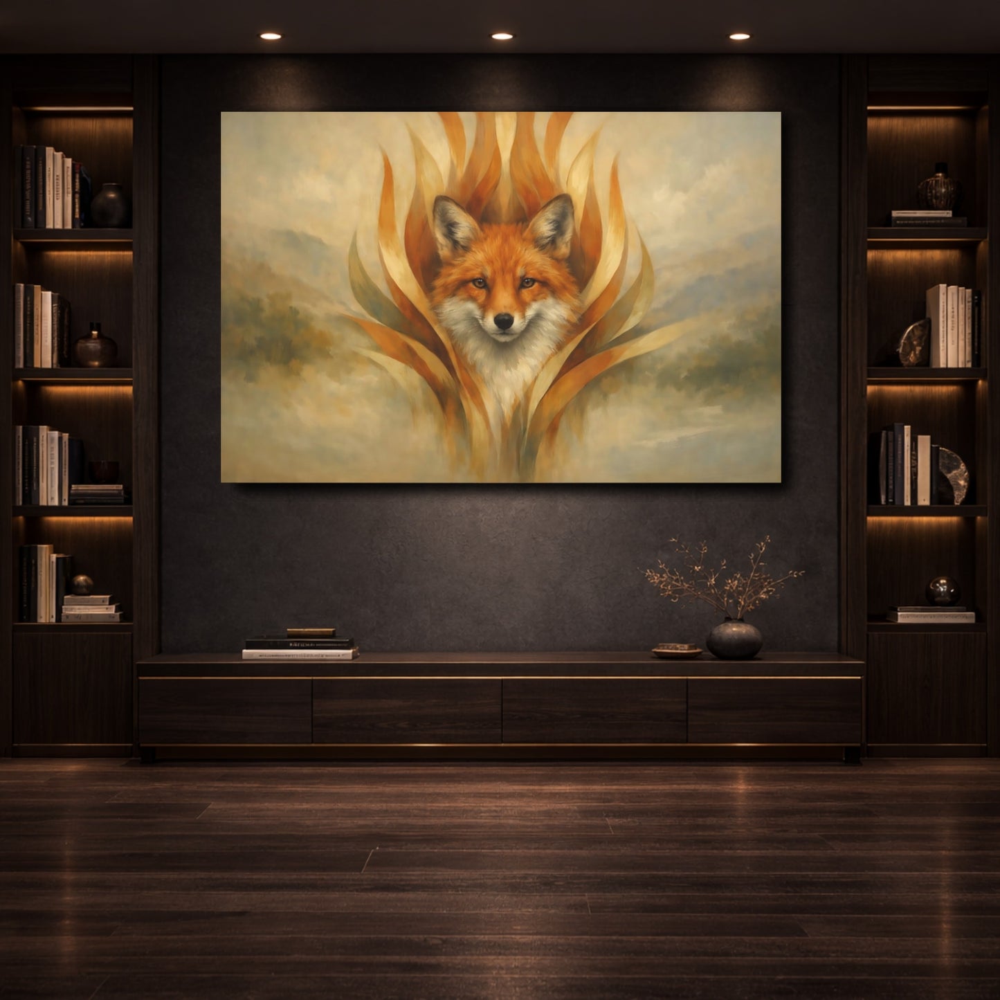 Mockup 3. Animals Fox Orange Fox Art shown as stretched canvas wall art