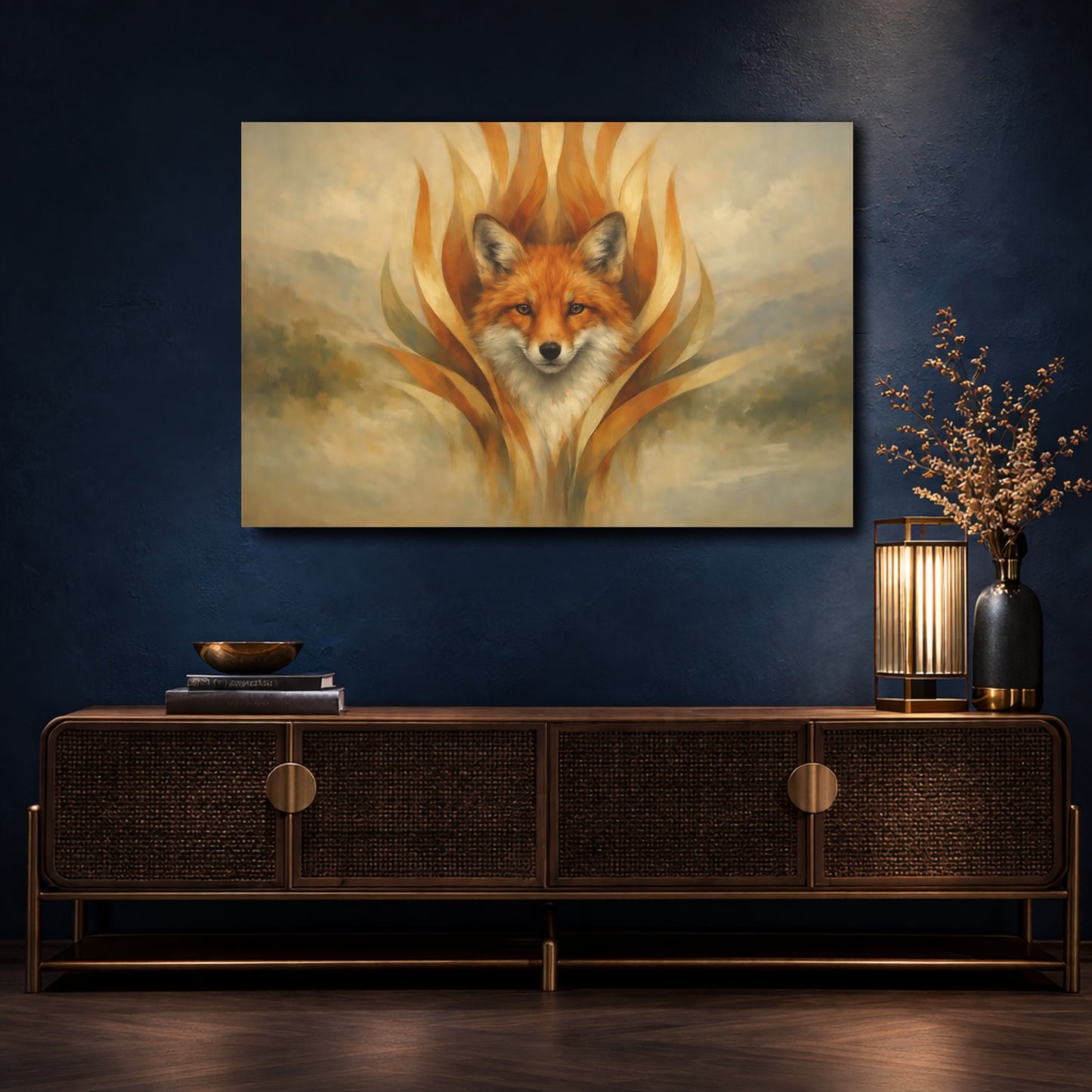 Mockup 4. Animals Fox Orange Fox Art shown as stretched canvas wall art