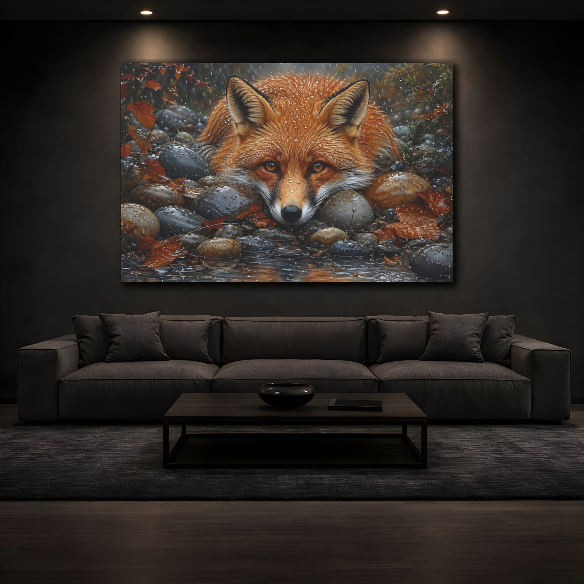 Mockup 4. Animals Fox Orange Fox Rain shown as stretched canvas wall art