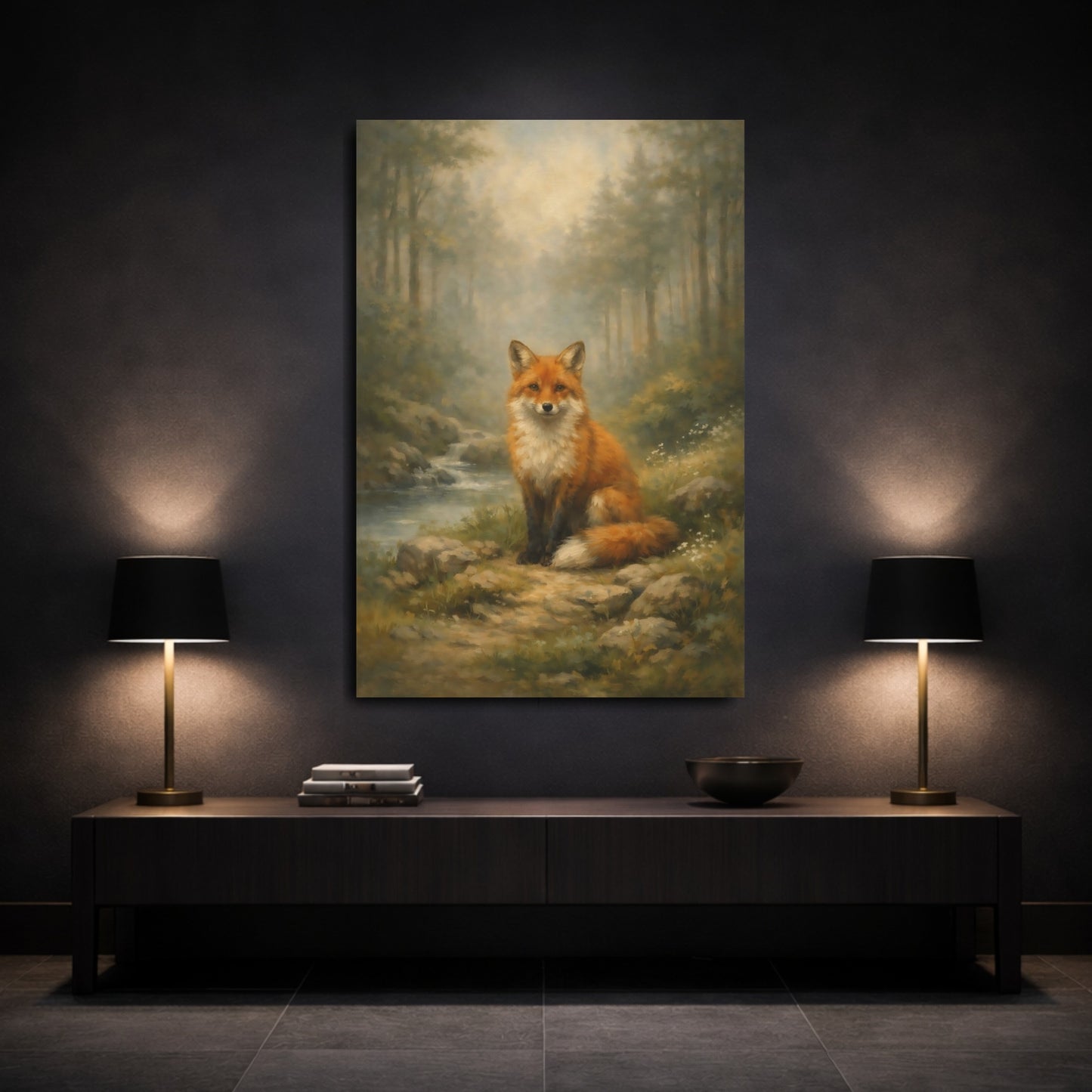 Mockup 2. Animals Fox Orange Fox shown as stretched canvas wall art
