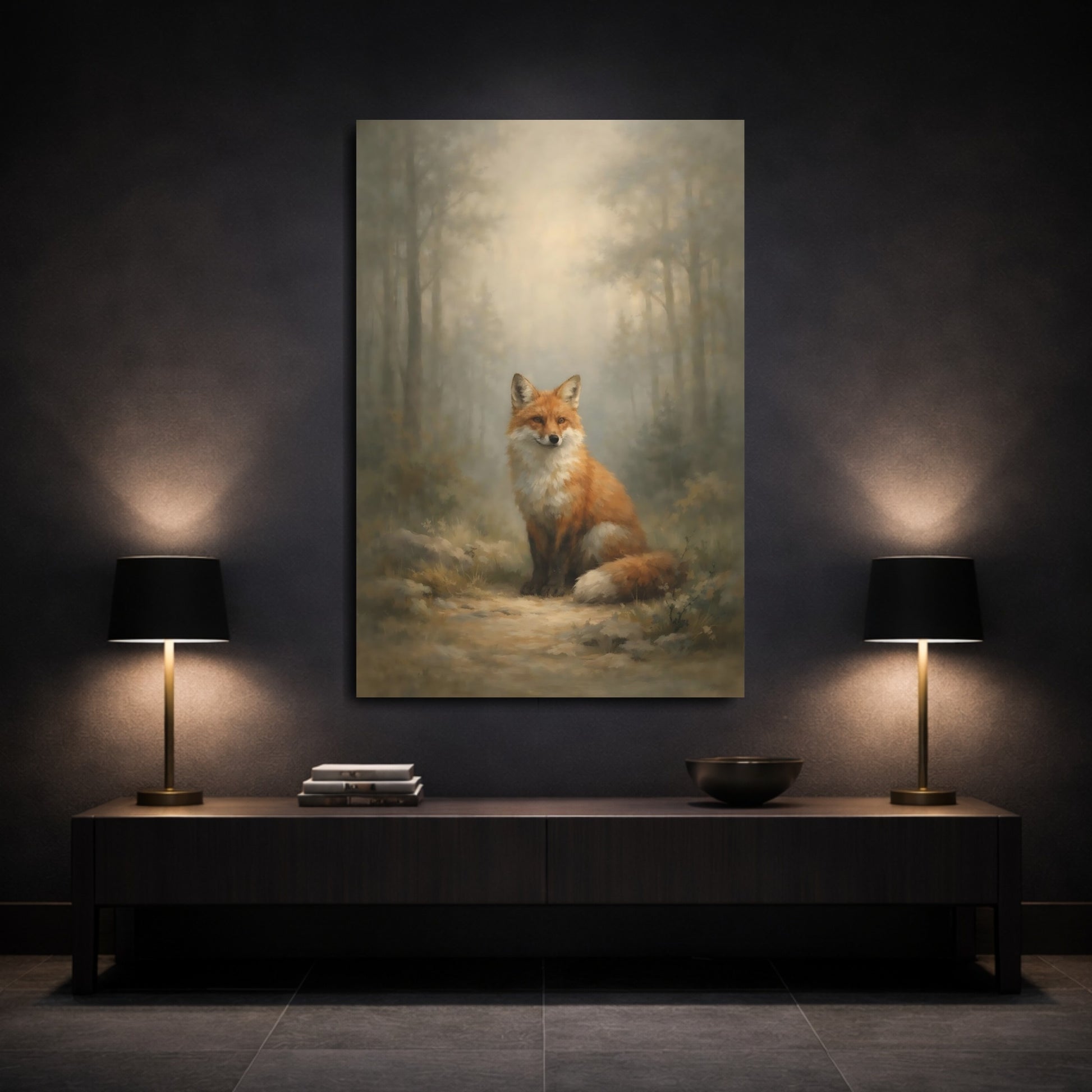 Mockup 2. Animals Fox Orange Fox shown as stretched canvas wall art