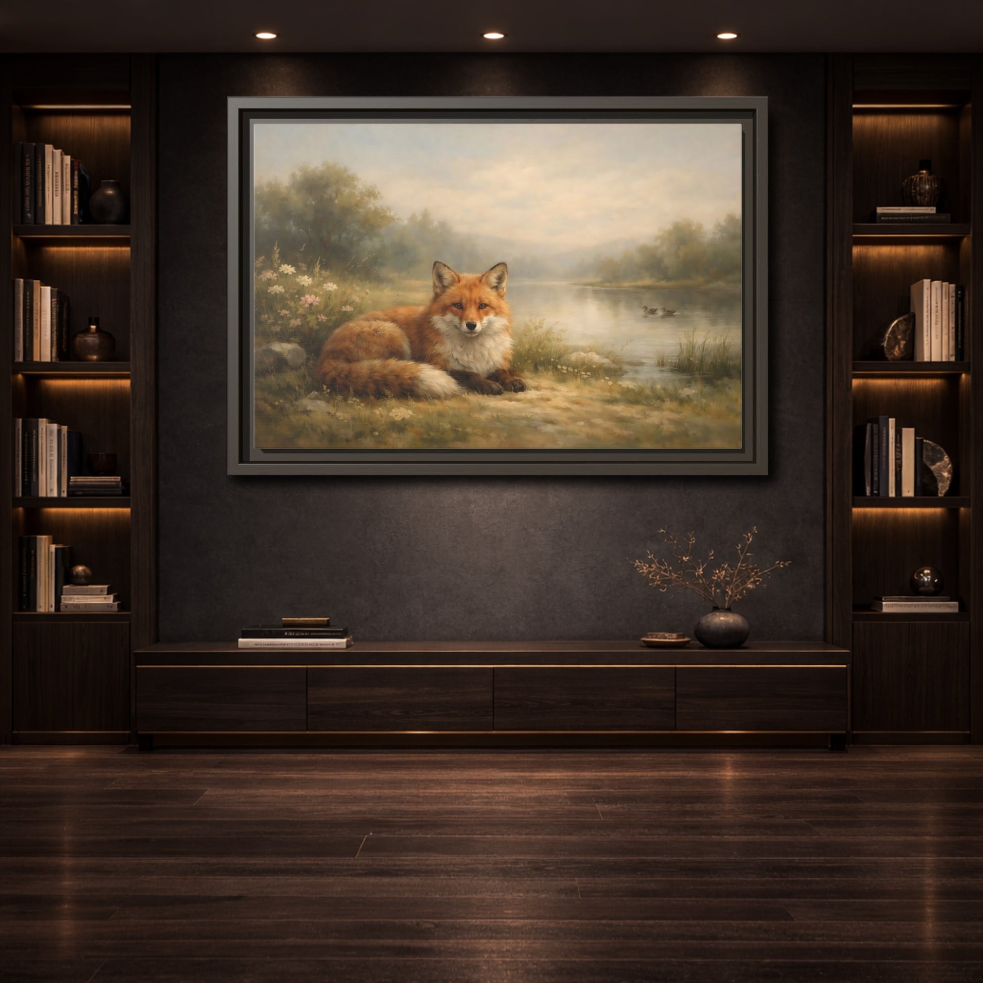 Mockup 3. Animals Fox Red Fox Landscape shown as stretched canvas wall art