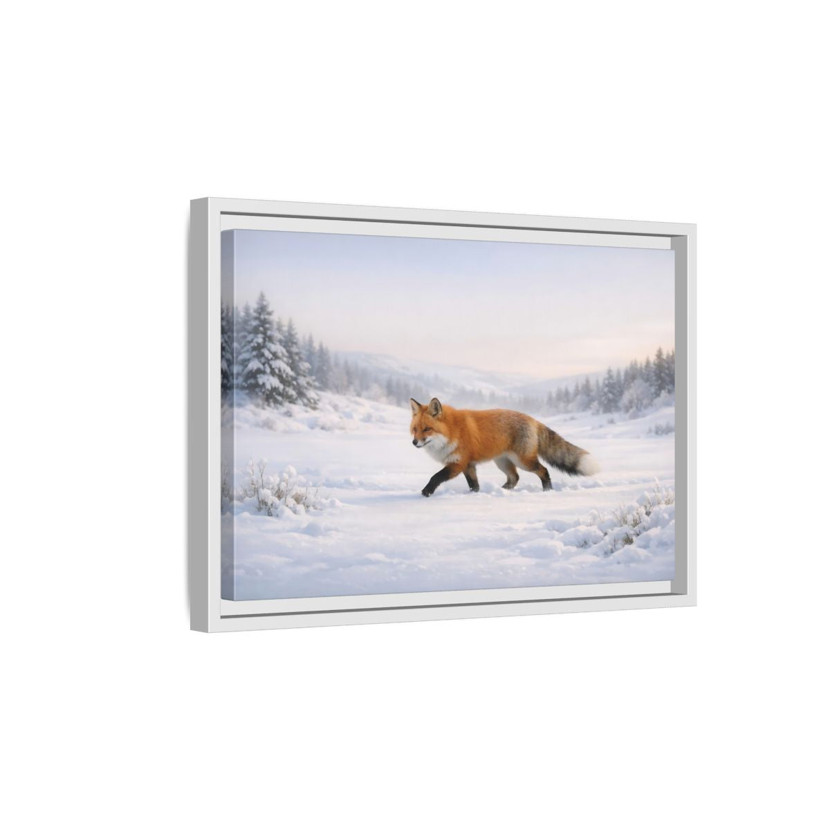 Side Mockup 4. Animals Fox Winter Fox Scene shown as stretched canvas wall art