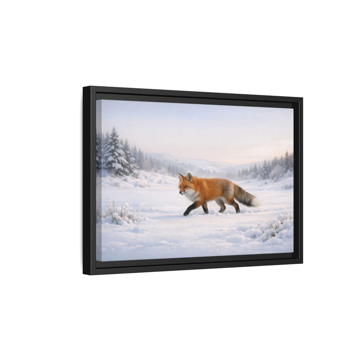 Side Mockup 6. Animals Fox Winter Fox Scene shown as stretched canvas wall art